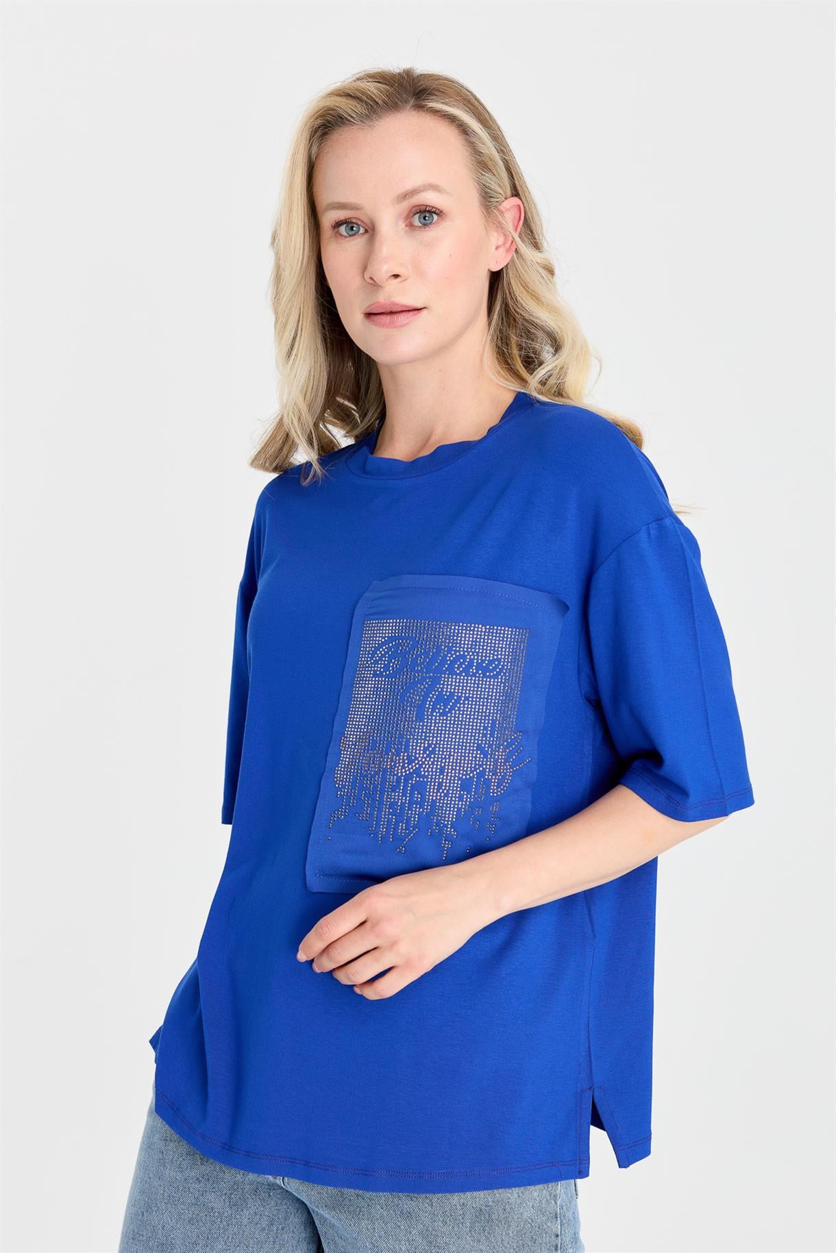 S8-605 İLAYDA TAŞLI BAYAN BLUZ - SAX