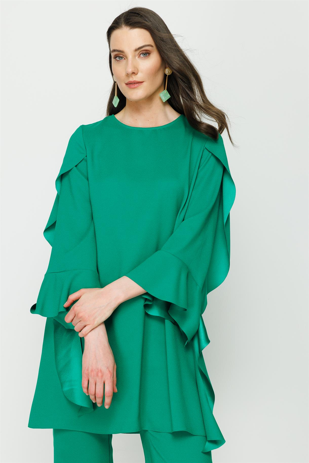S8-613 KREP SATEN BAYAN BLUZ - YEŞİL