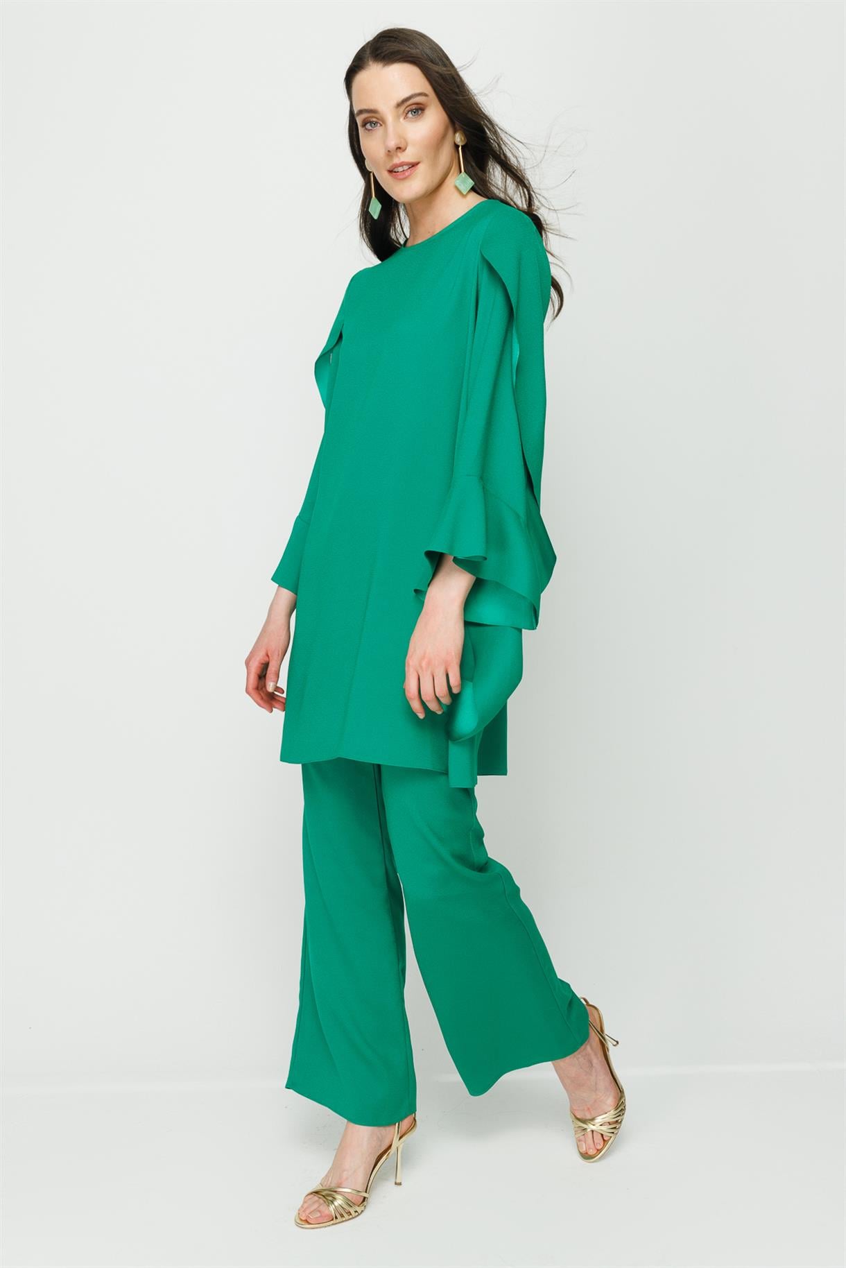 S8-613 KREP SATEN BAYAN BLUZ - YEŞİL