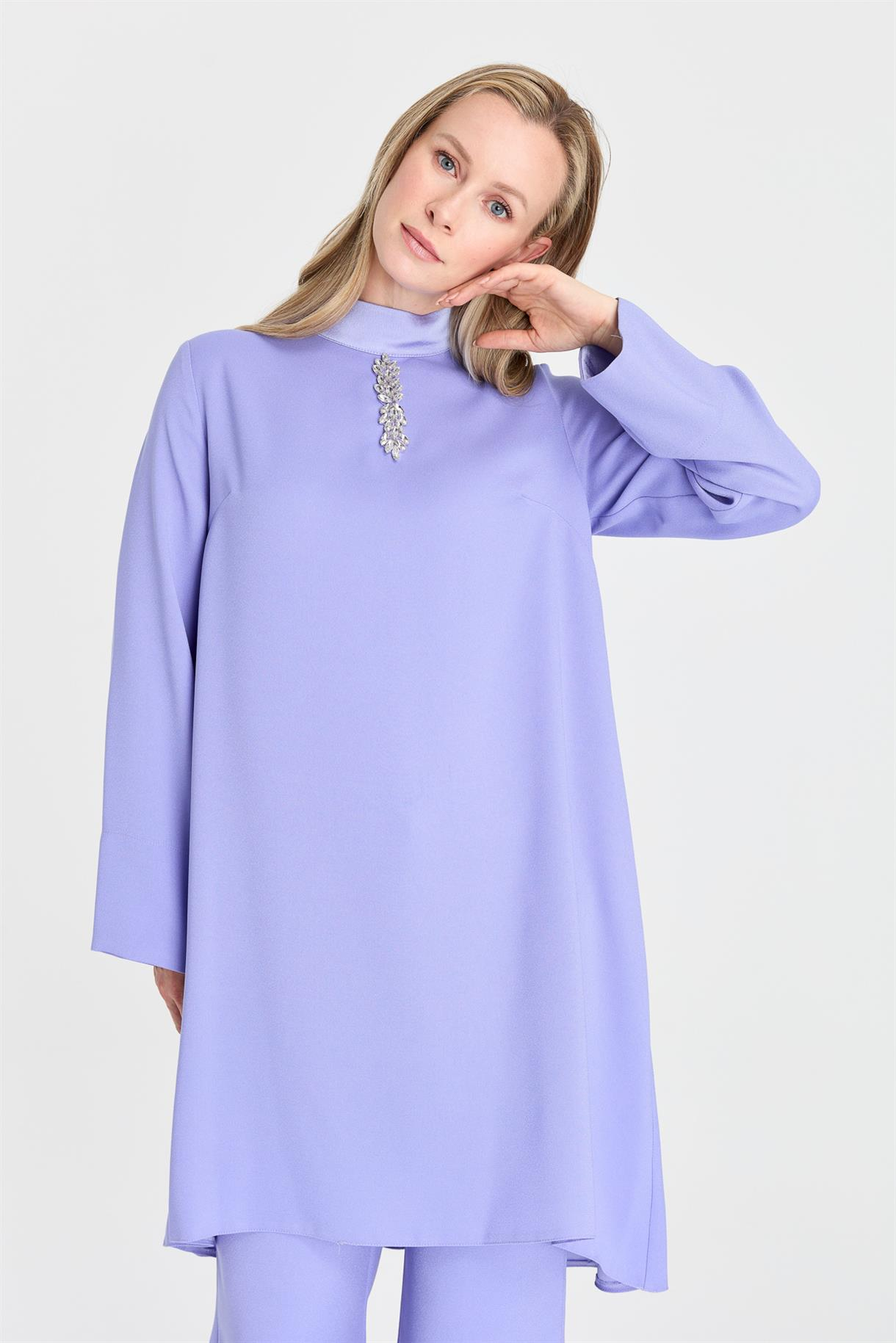 S8-615 KREP SATEN BAYAN BLUZ - LILA