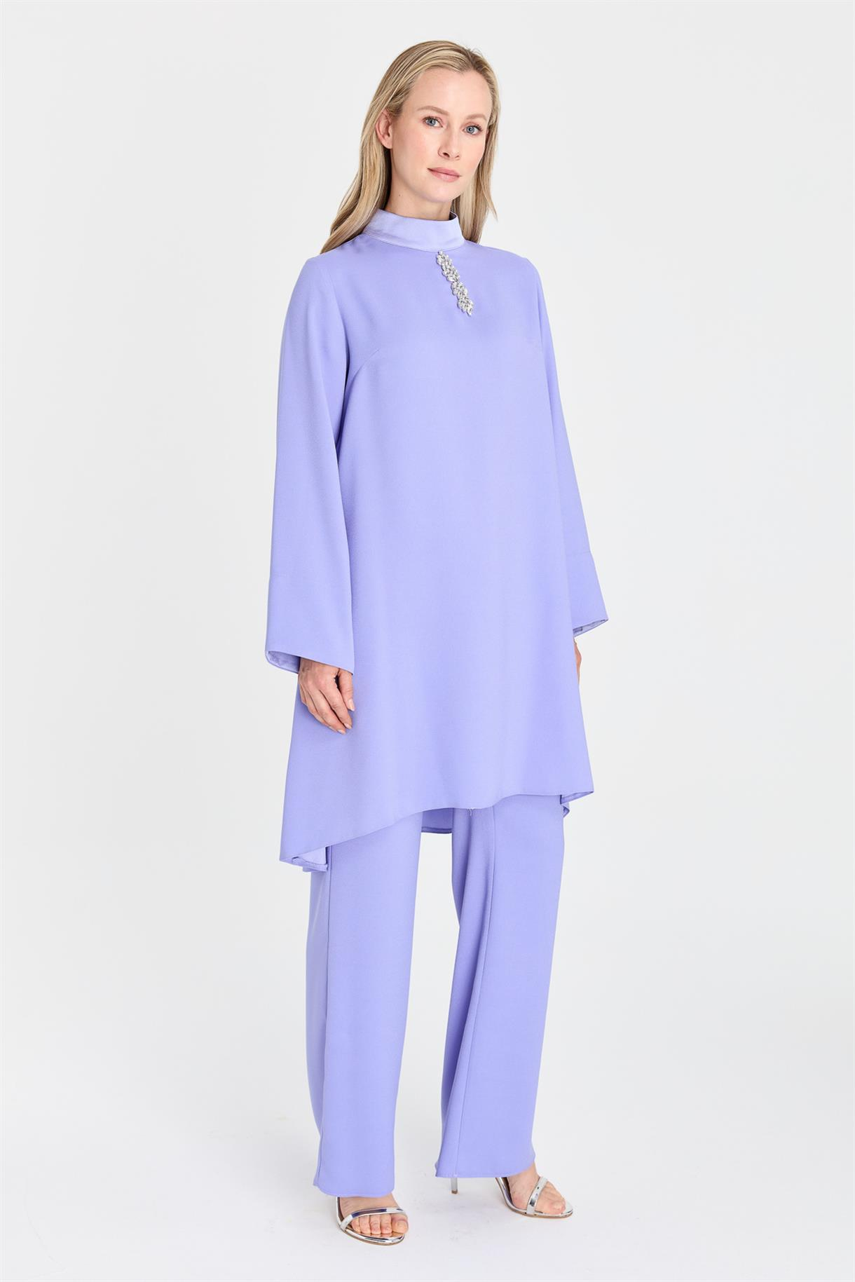 S8-615 KREP SATEN BAYAN BLUZ - LILA