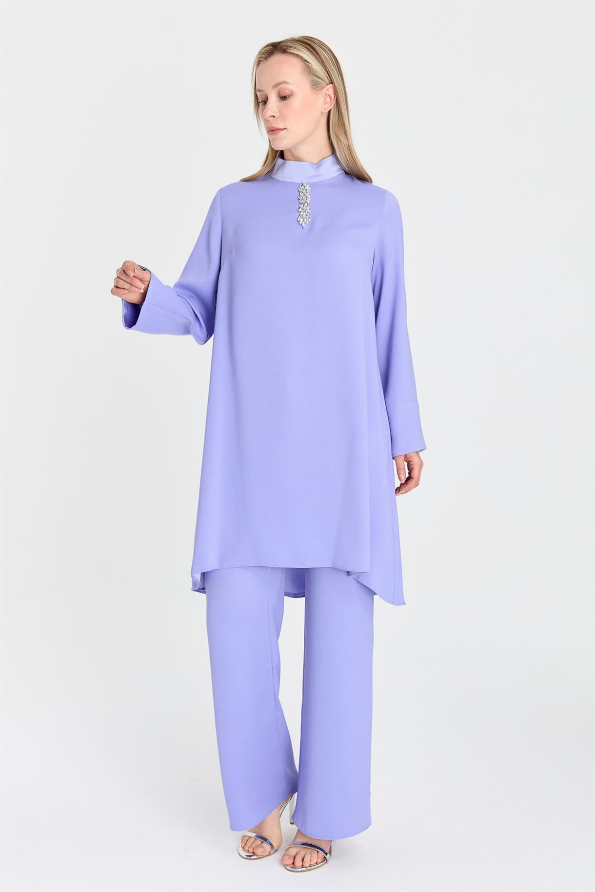 S8-615 KREP SATEN BAYAN BLUZ - LILA