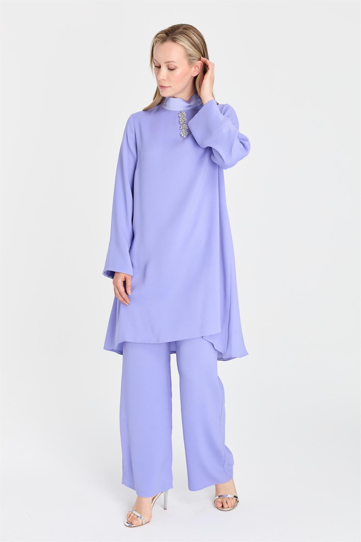 S8-615 KREP SATEN BAYAN BLUZ - LILA