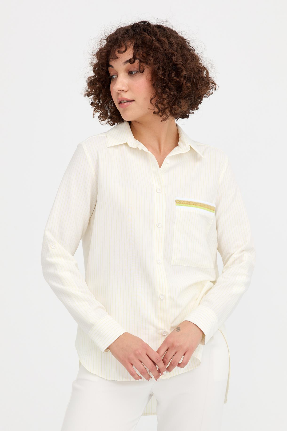 S8-627 ÇİZG.COTON BAYAN GÖMLEK - SARI