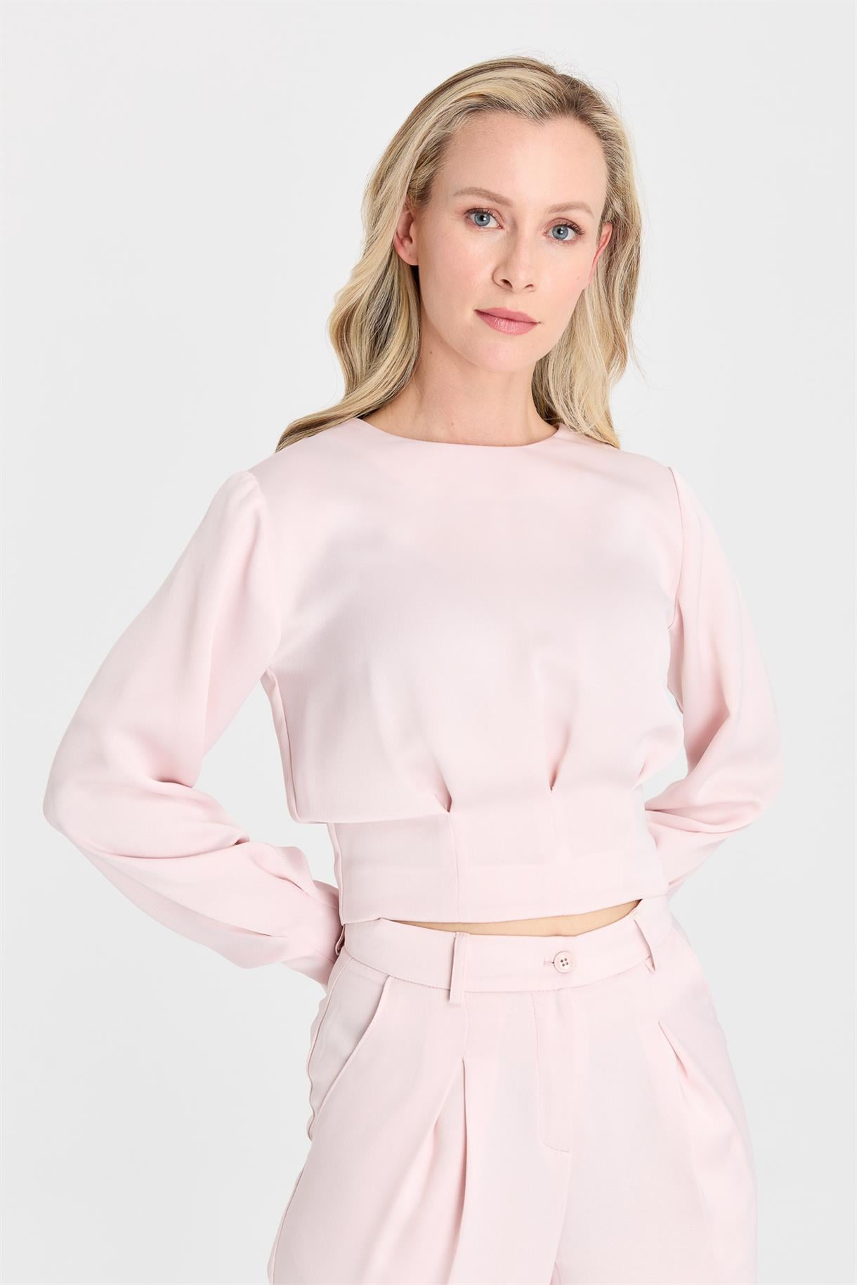 S8-636 KREP SATEN BAYAN BLUZ - PUDRA