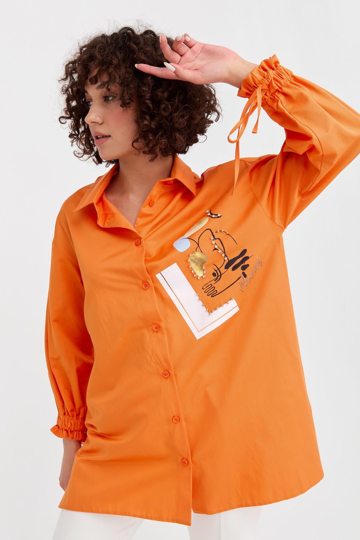 S8-641 COTON BAYAN GÖMLEK - ORANJE