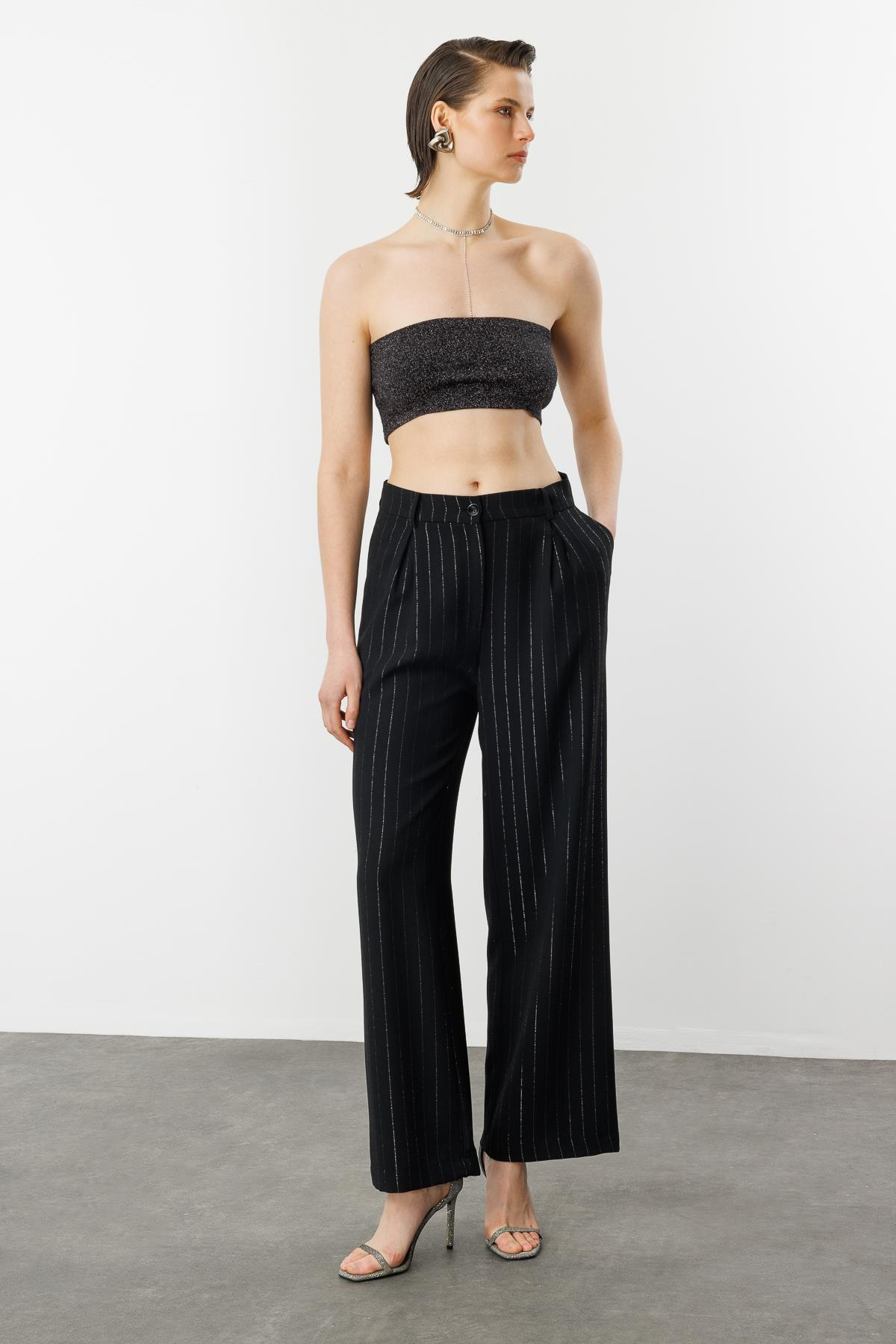 Sim Çizgi Detay Krep Pantolon-SİYAH