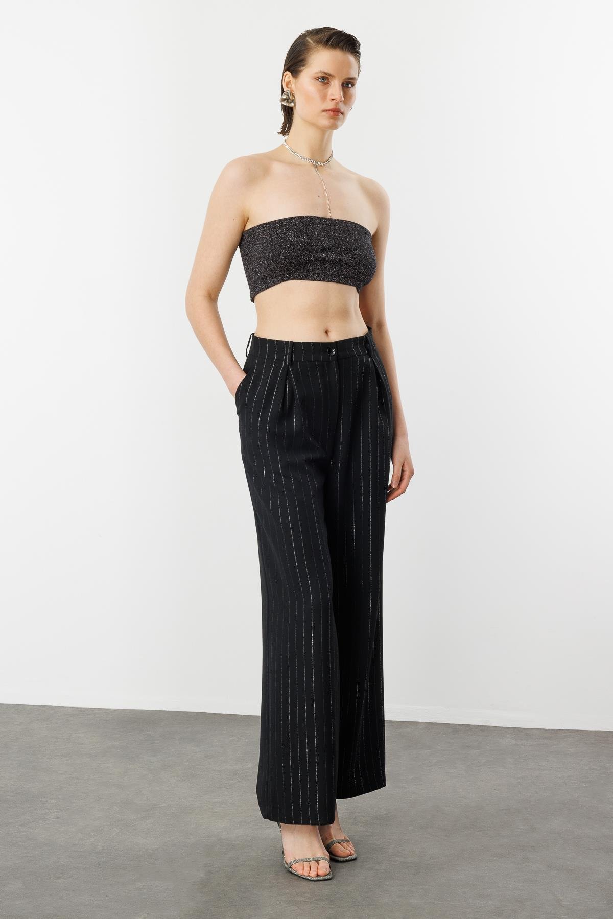 Sim Çizgi Detay Krep Pantolon-SİYAH