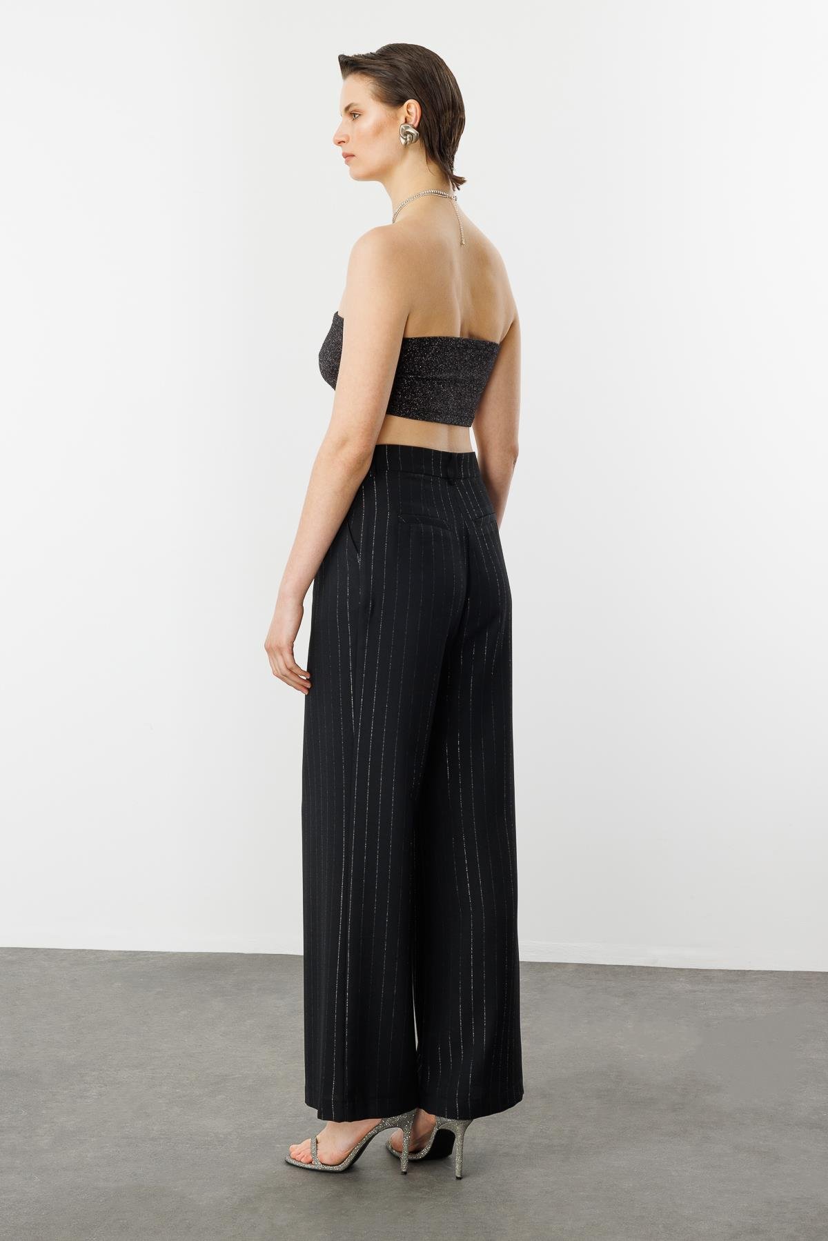 Sim Çizgi Detay Krep Pantolon-SİYAH