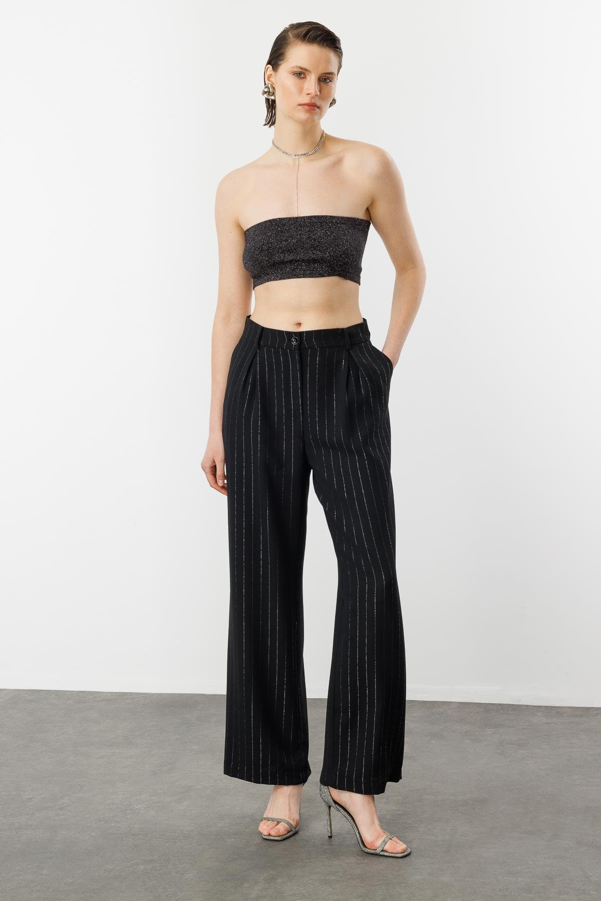 Sim Çizgi Detay Krep Pantolon-SİYAH