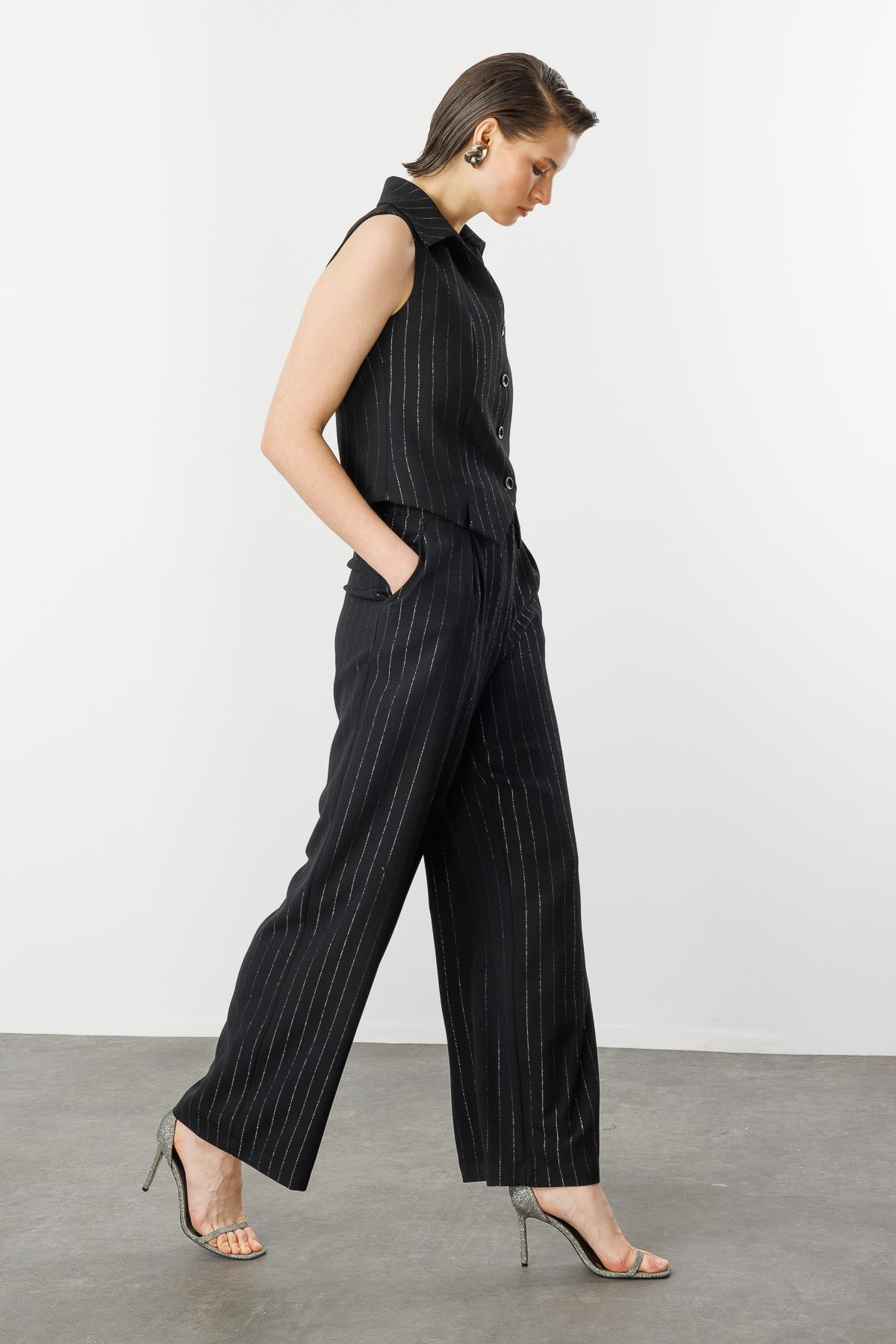 Sim Çizgili Yelek-SİYAH