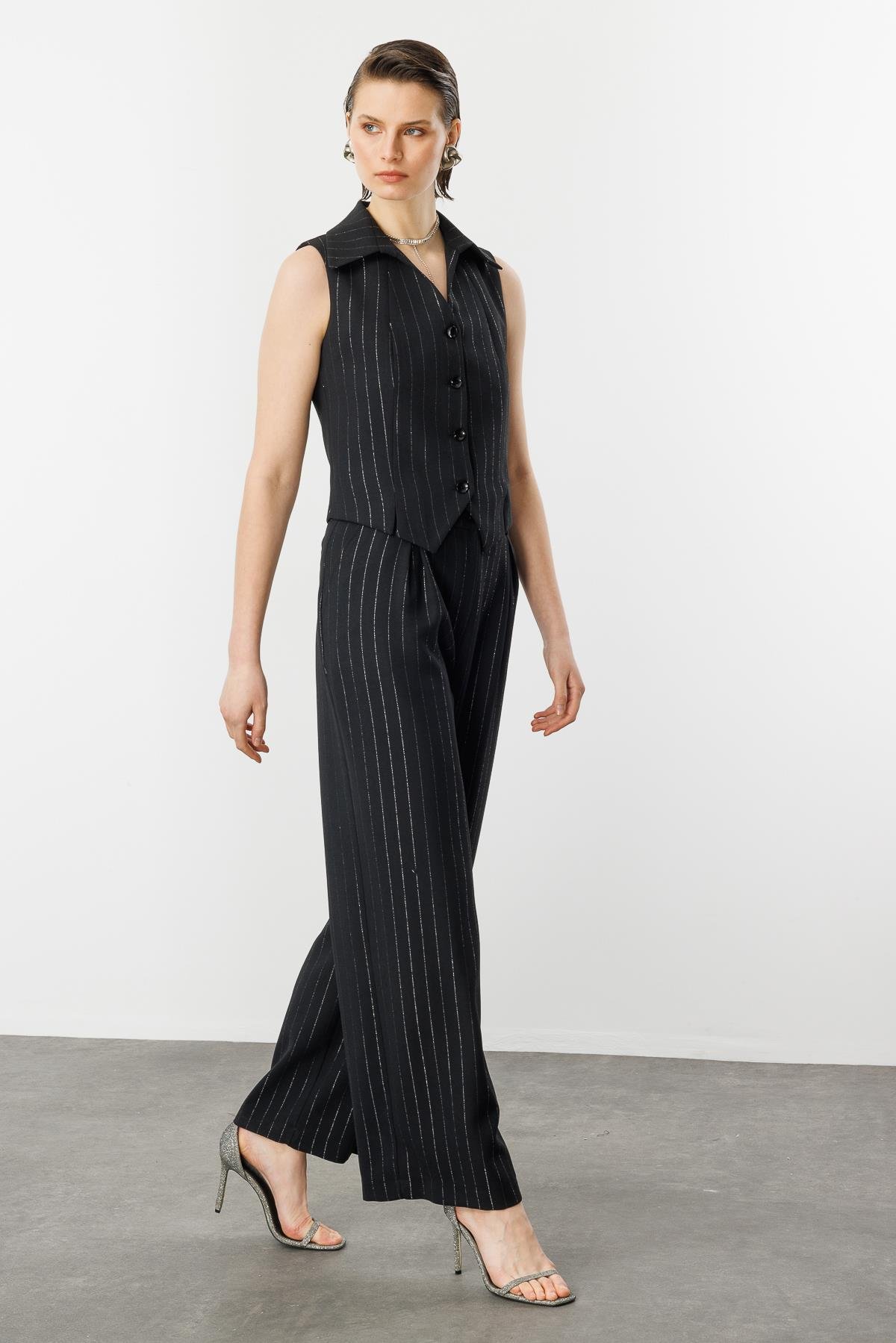 Sim Çizgili Yelek-SİYAH