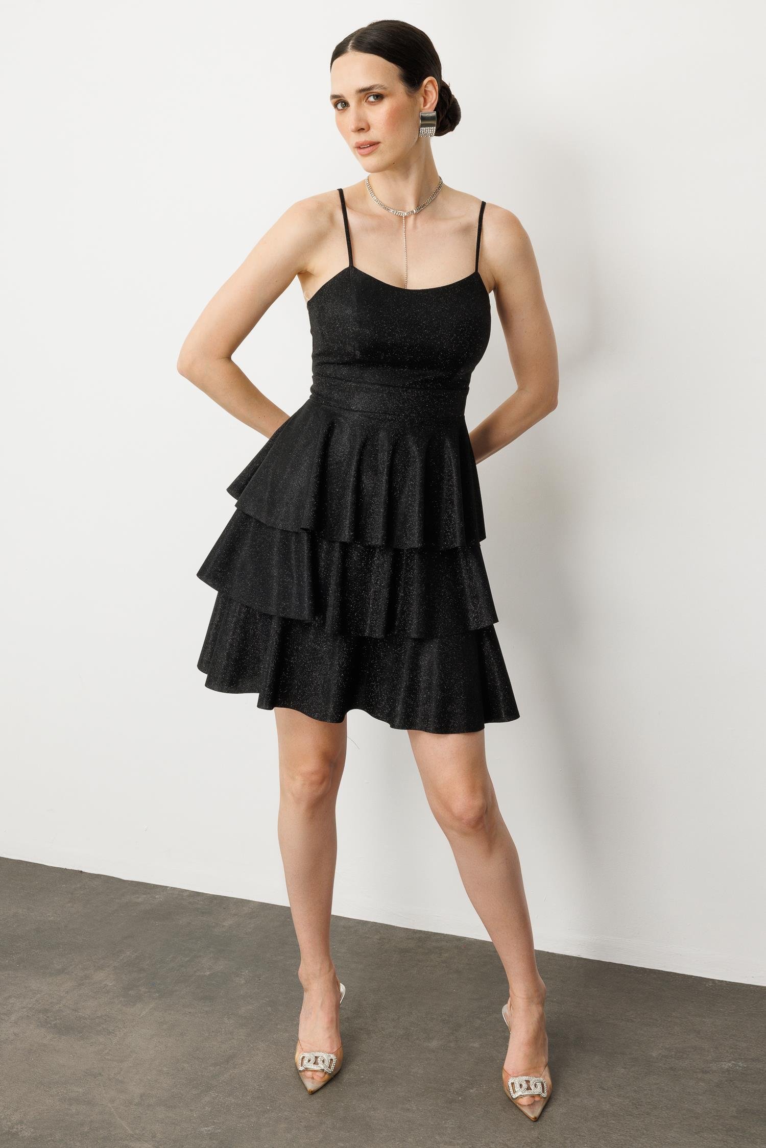 Sim Detay Kısa Abiye Elbise-SİYAH