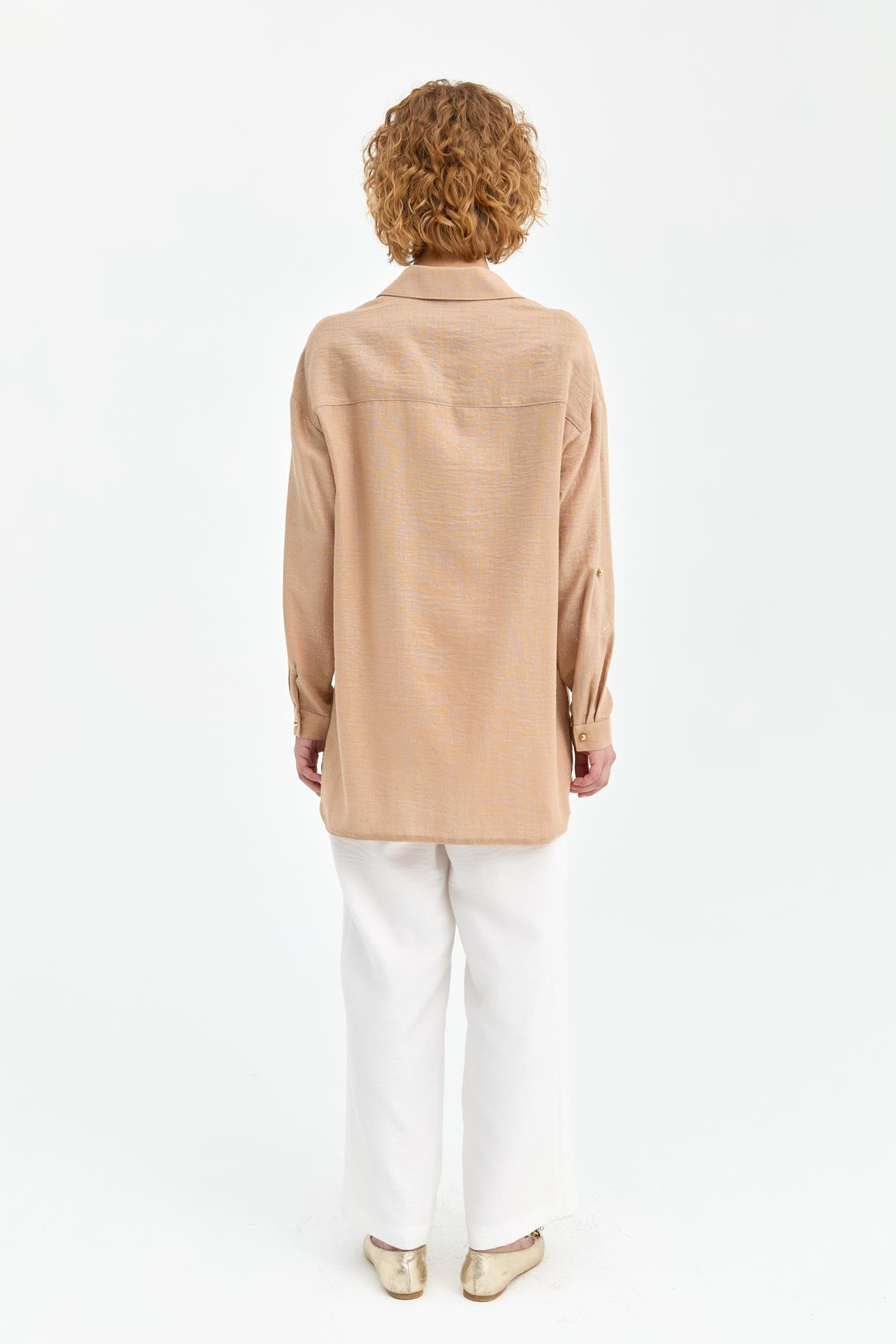 Sim Detaylı Keten Gömlek - CAMEL