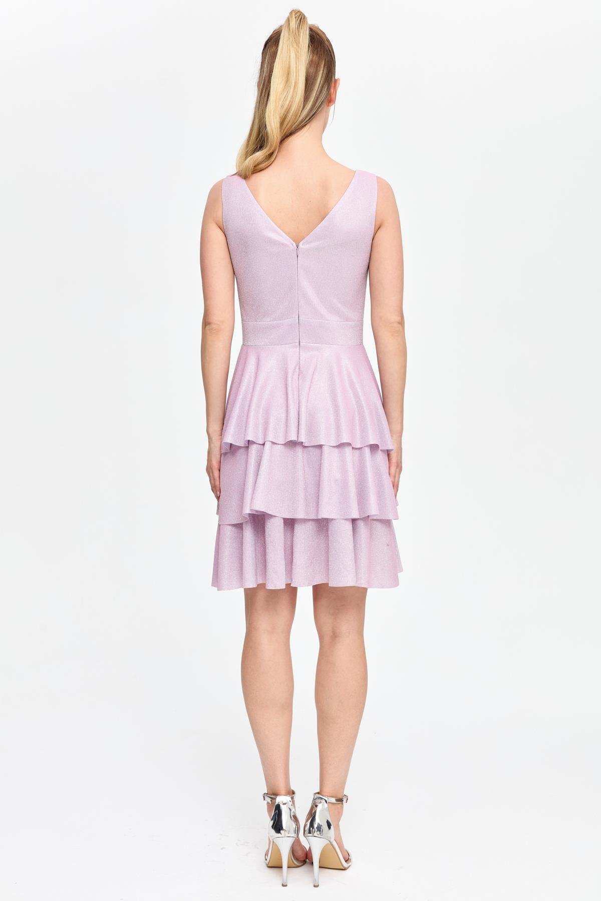 Simli ve Kat Kat Detaylı Kısa Abiye - PUDRA