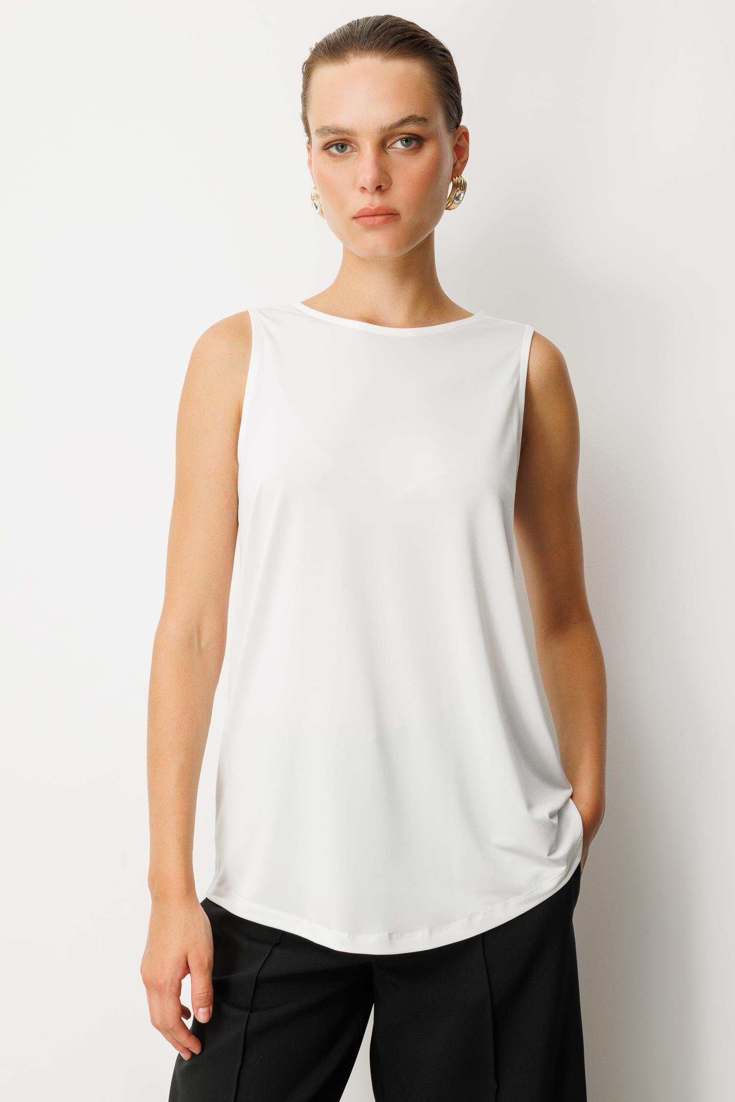 Sırt Detaylı Kolsuz Bluz-KEMIK