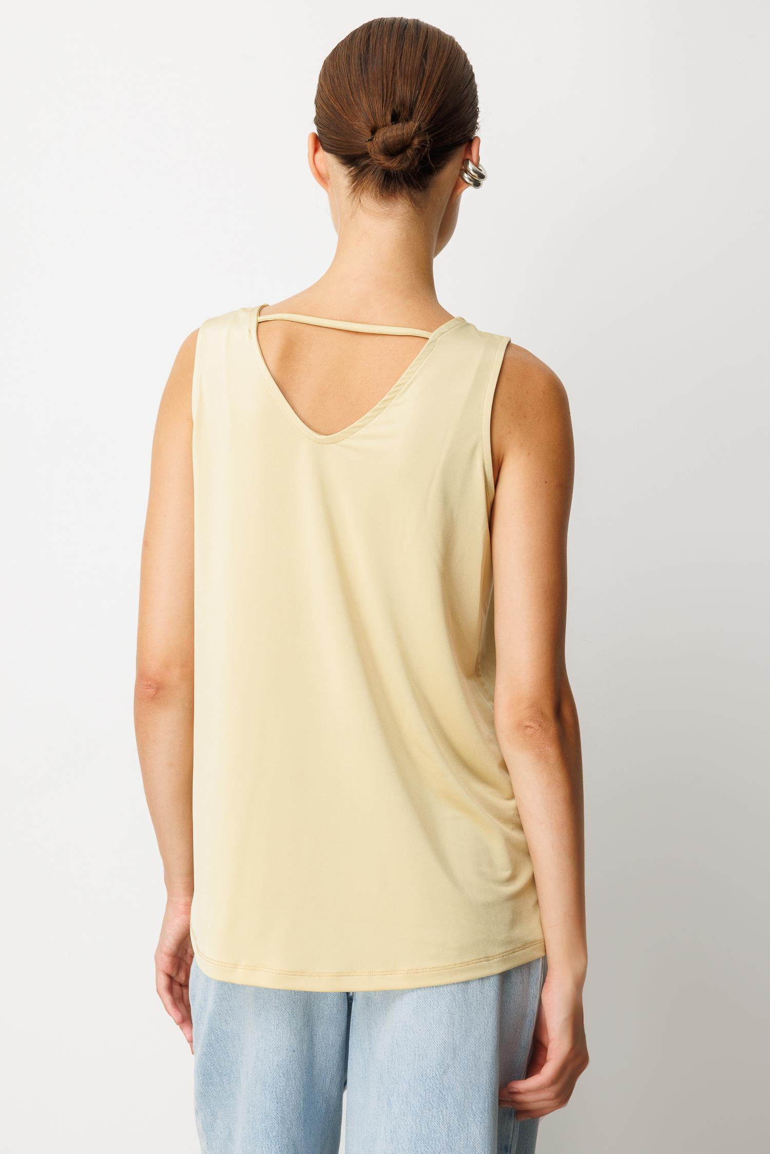 Sırt Detaylı Kolsuz Bluz-SARI