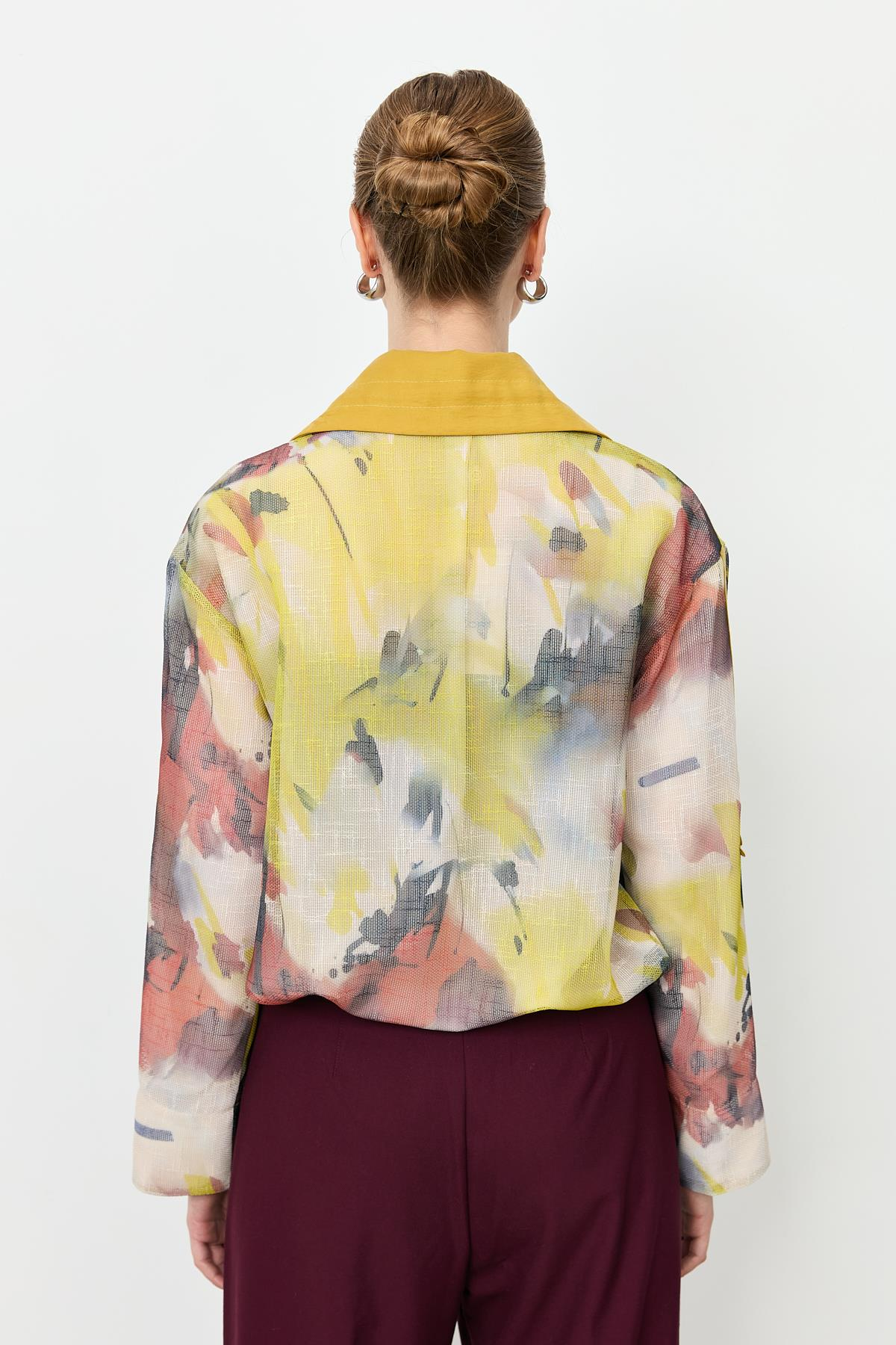 Soyut Desen File Bluz-SARI