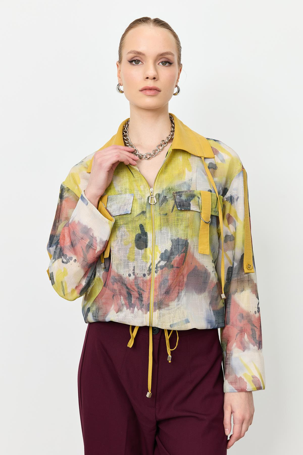 Soyut Desen File Bluz-SARI