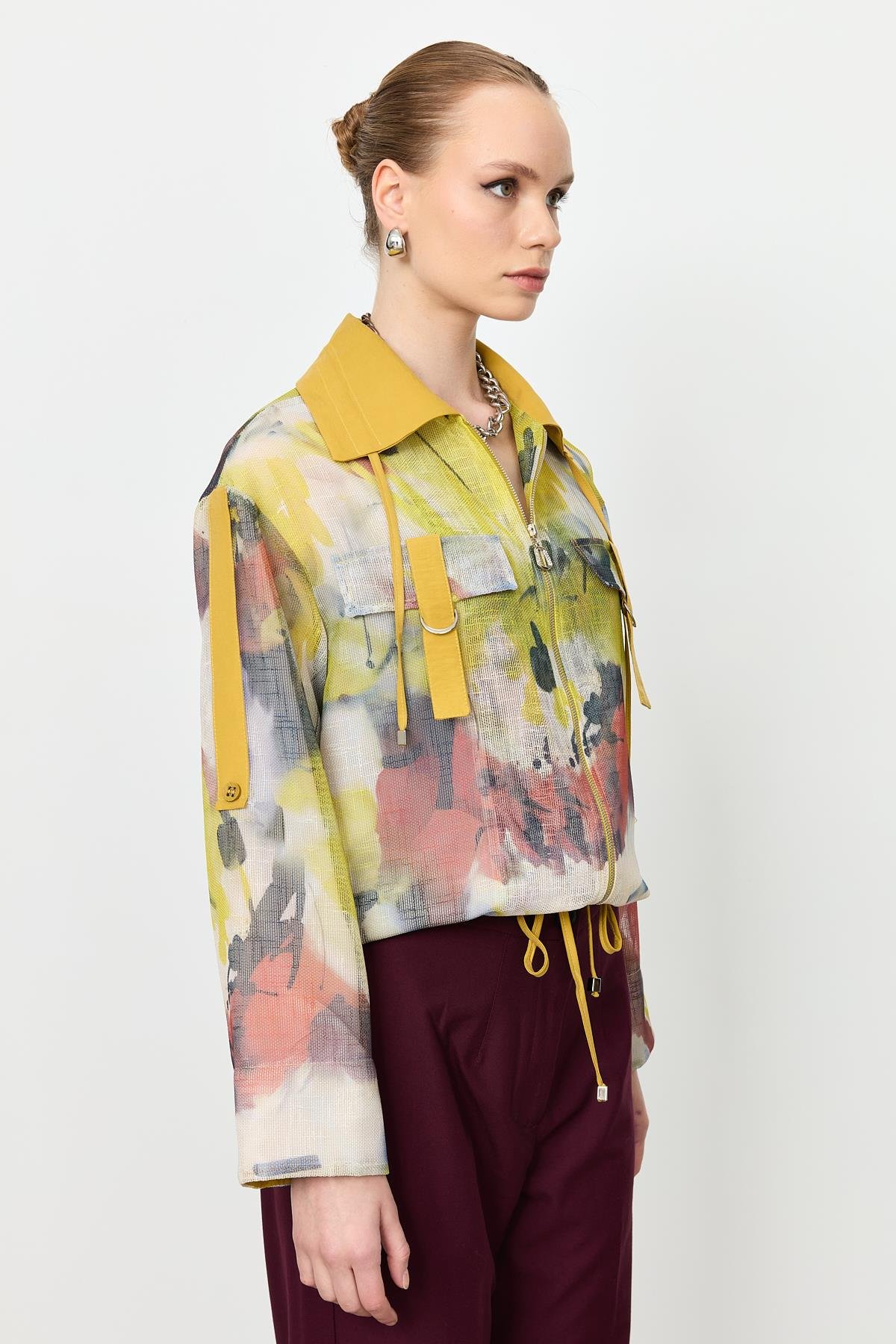 Soyut Desen File Bluz-SARI