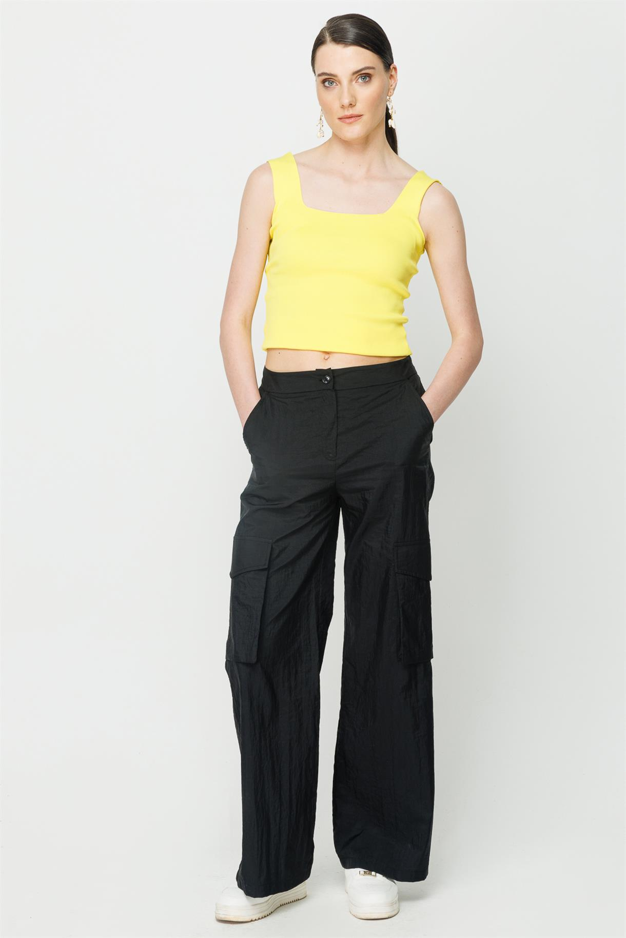 Straight Fit Paraşüt Kargo Pantolon - SİYAH