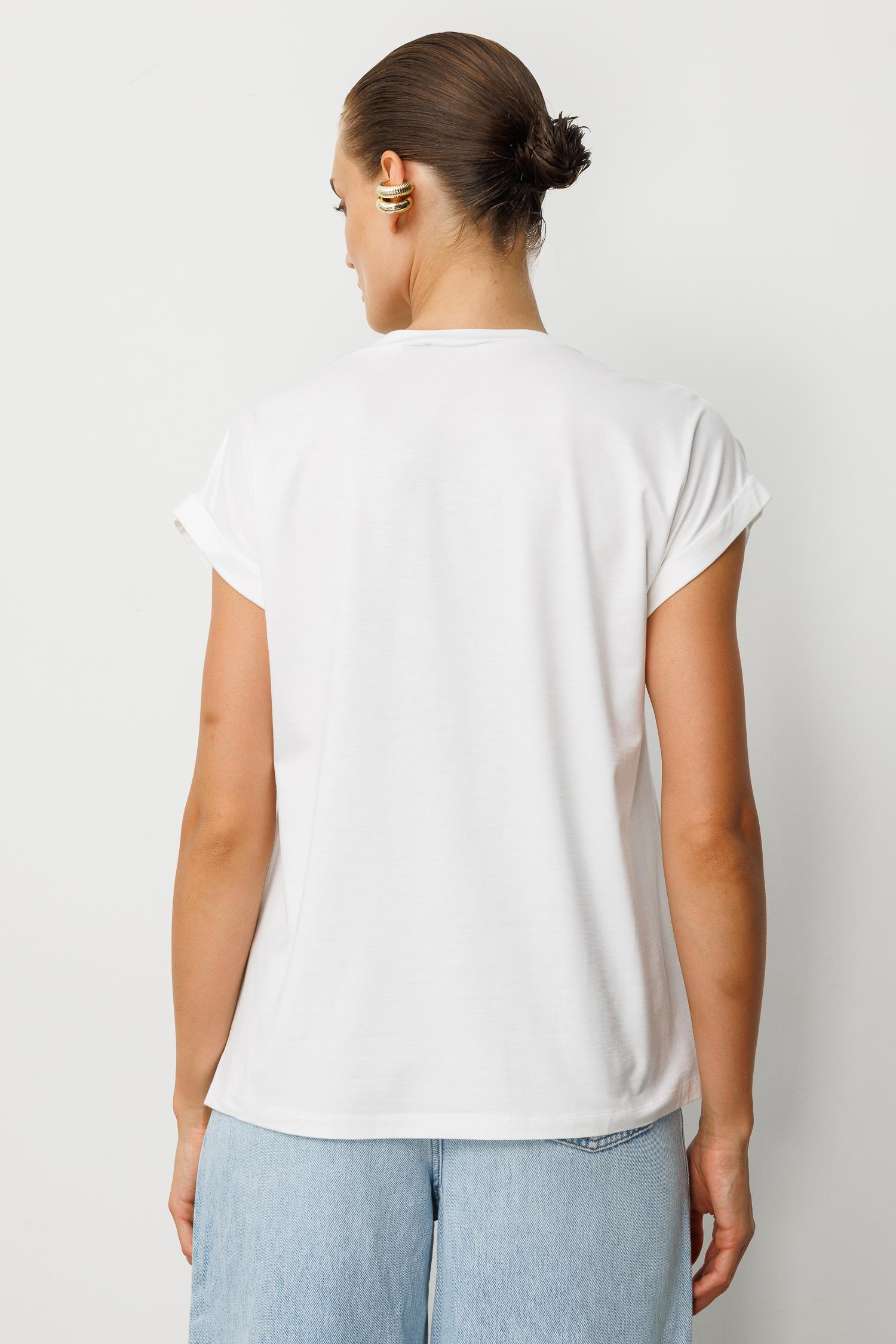 Taş Baskı Detaylı Tişört-KEMIK