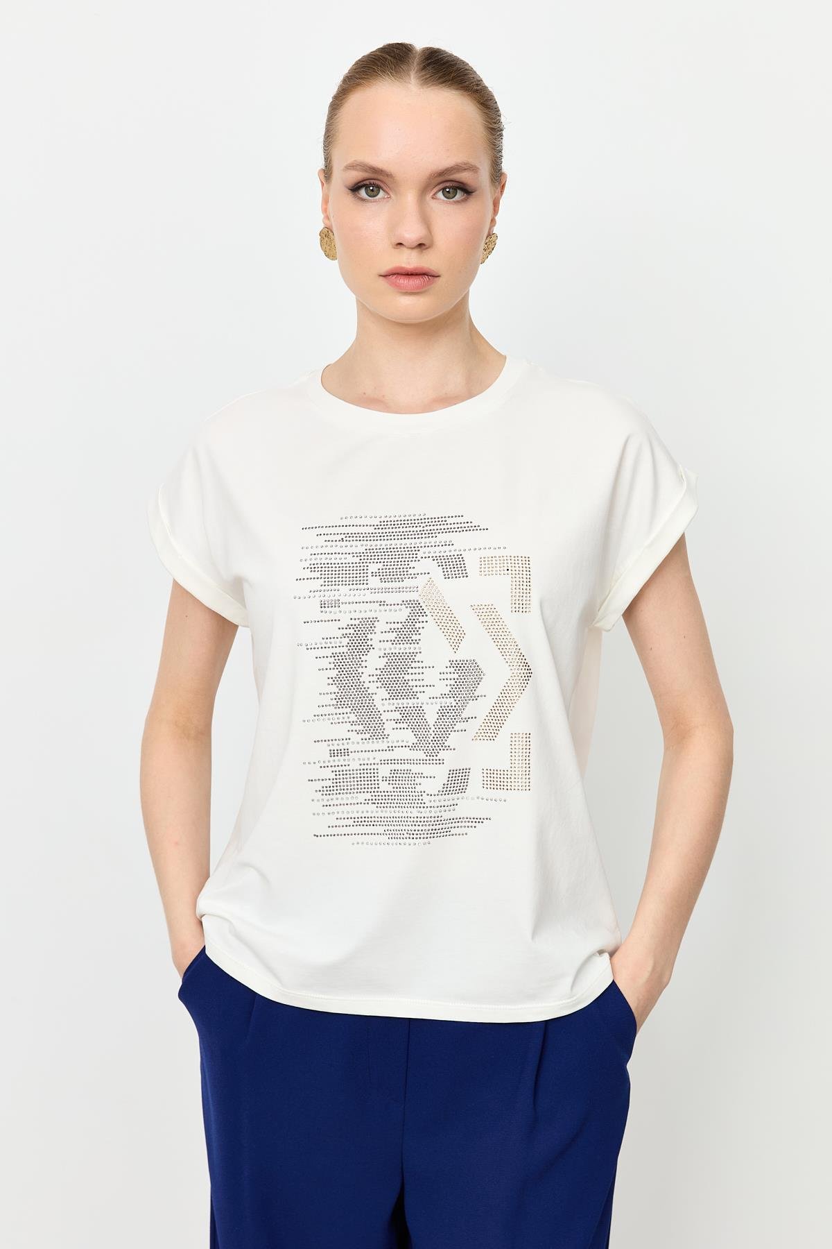 Taş Desen Pamuklu Bluz-KEMIK