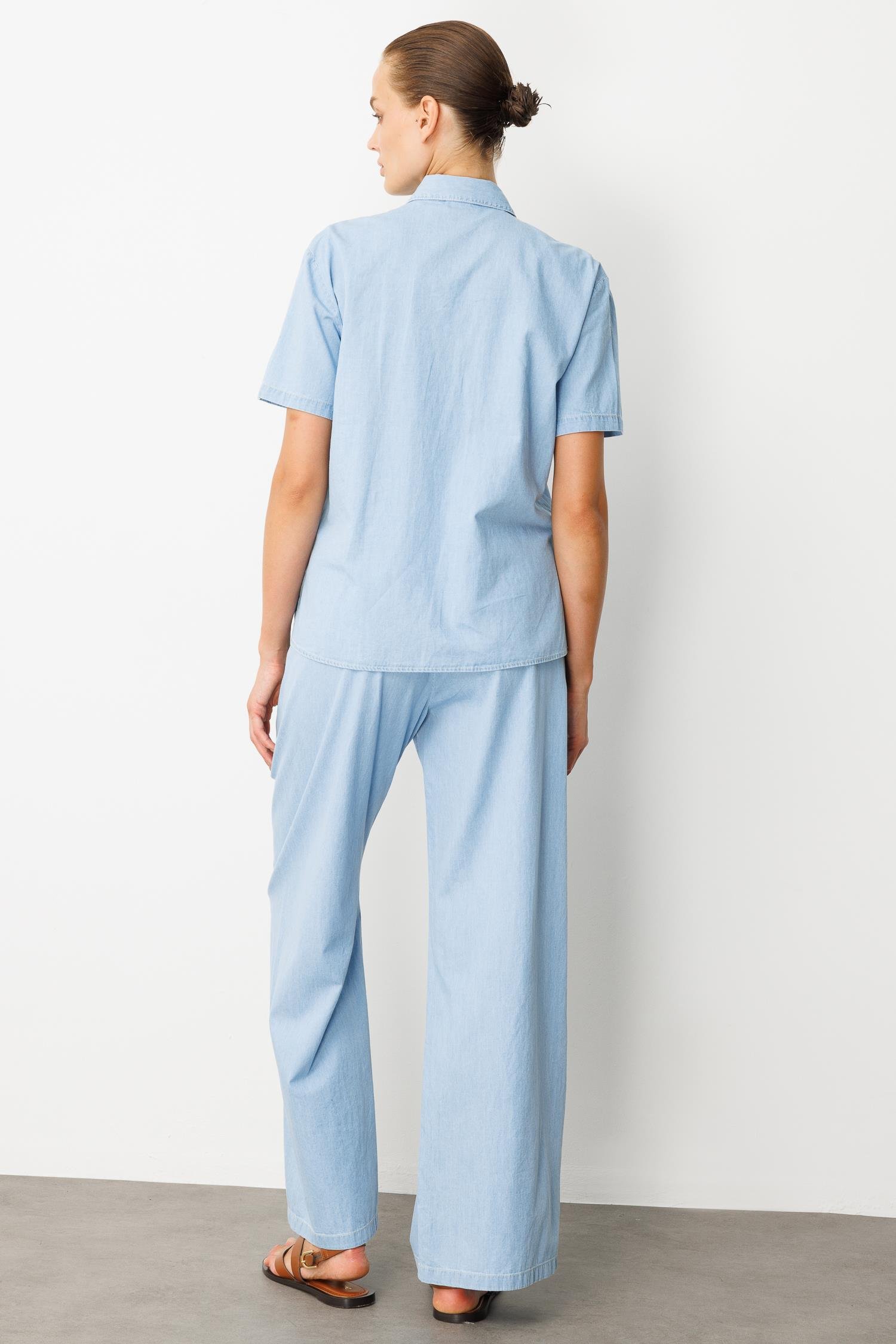 Taş Desen Pamuklu Kot Gömlek-MAVİ