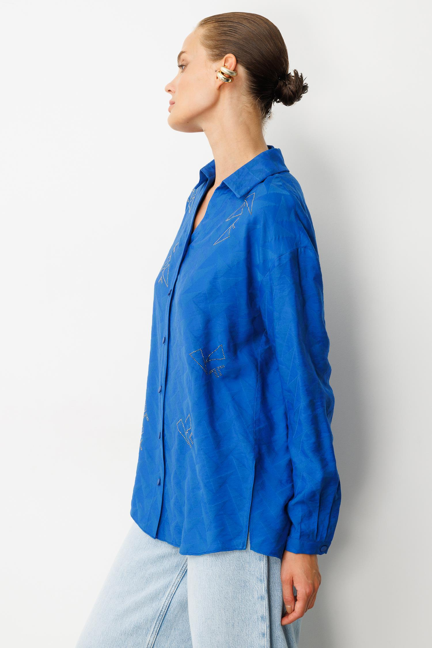 Taş Detay Desenli Gömlek-SAX