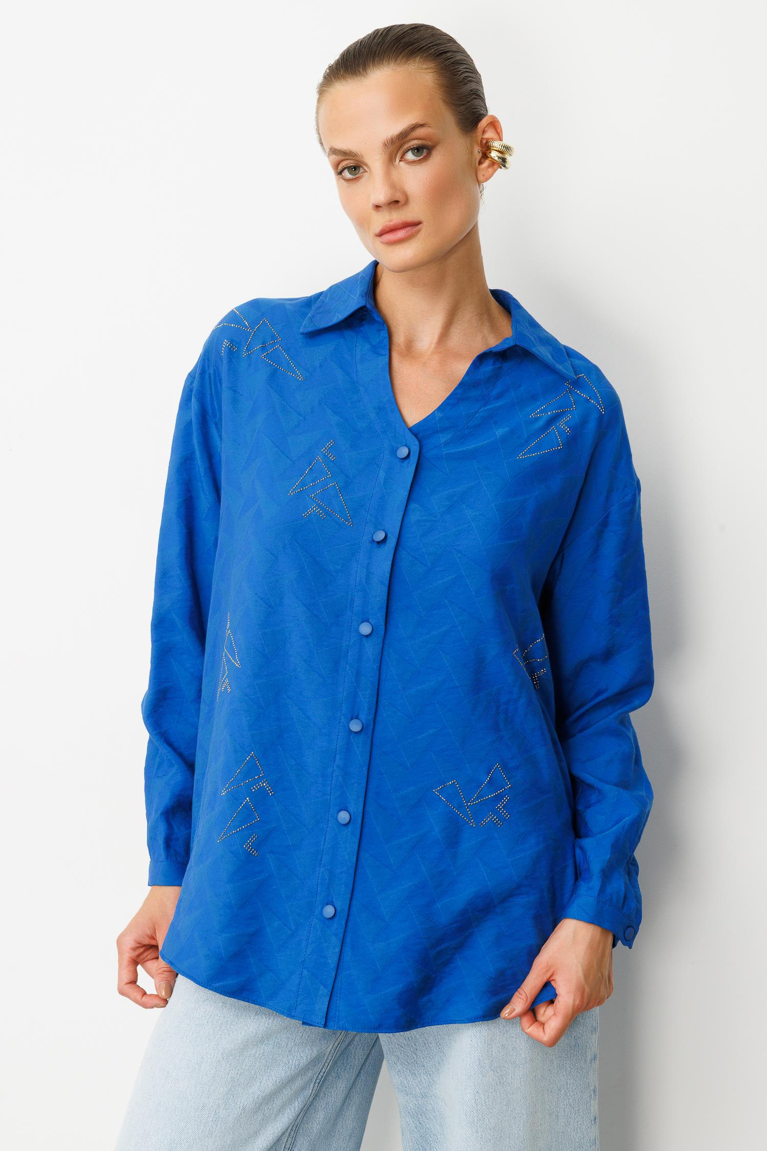 Taş Detay Desenli Gömlek-SAX