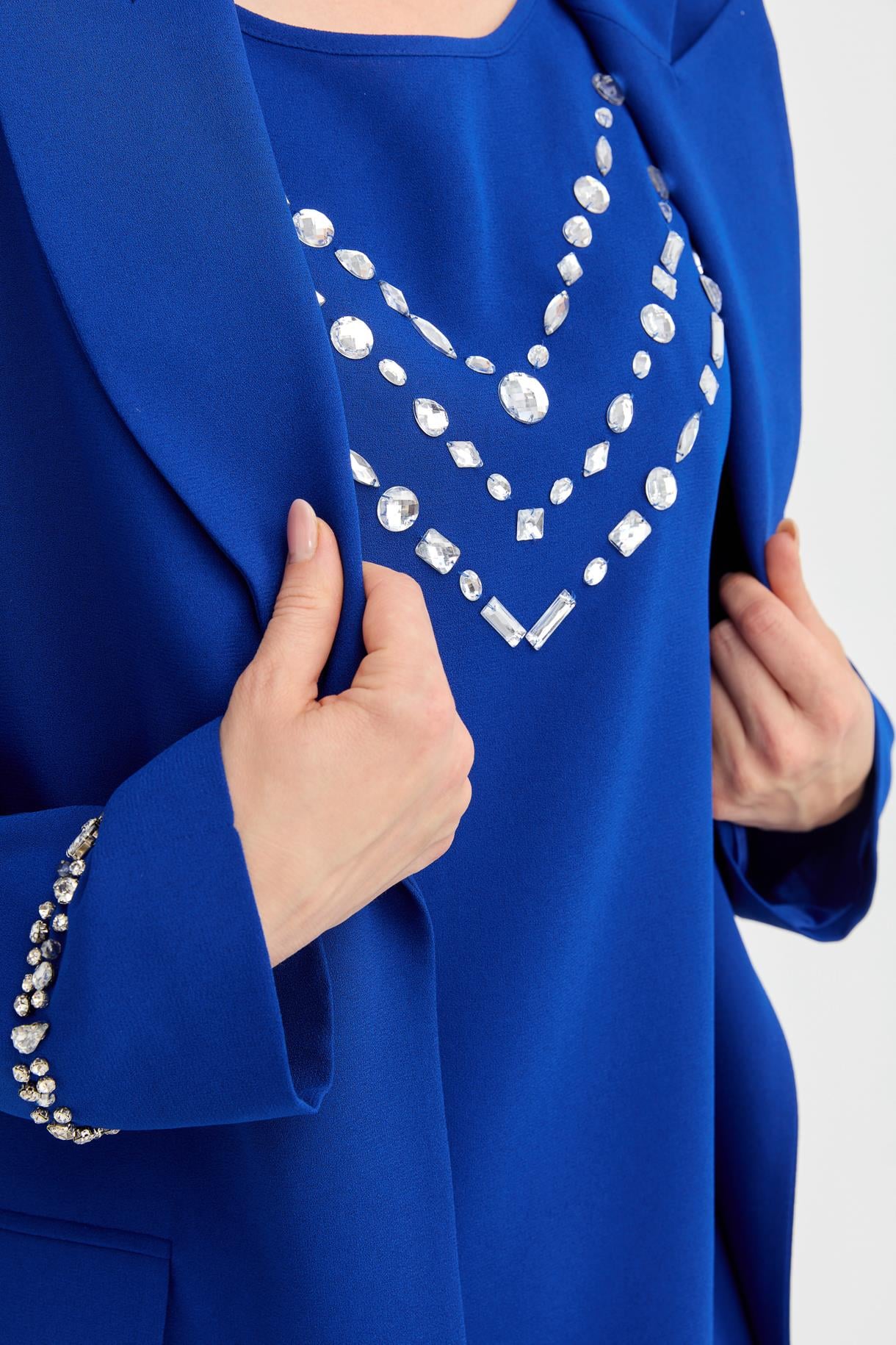 Taş Detaylı Ceket Pantolon Üçlü Takım - SAX