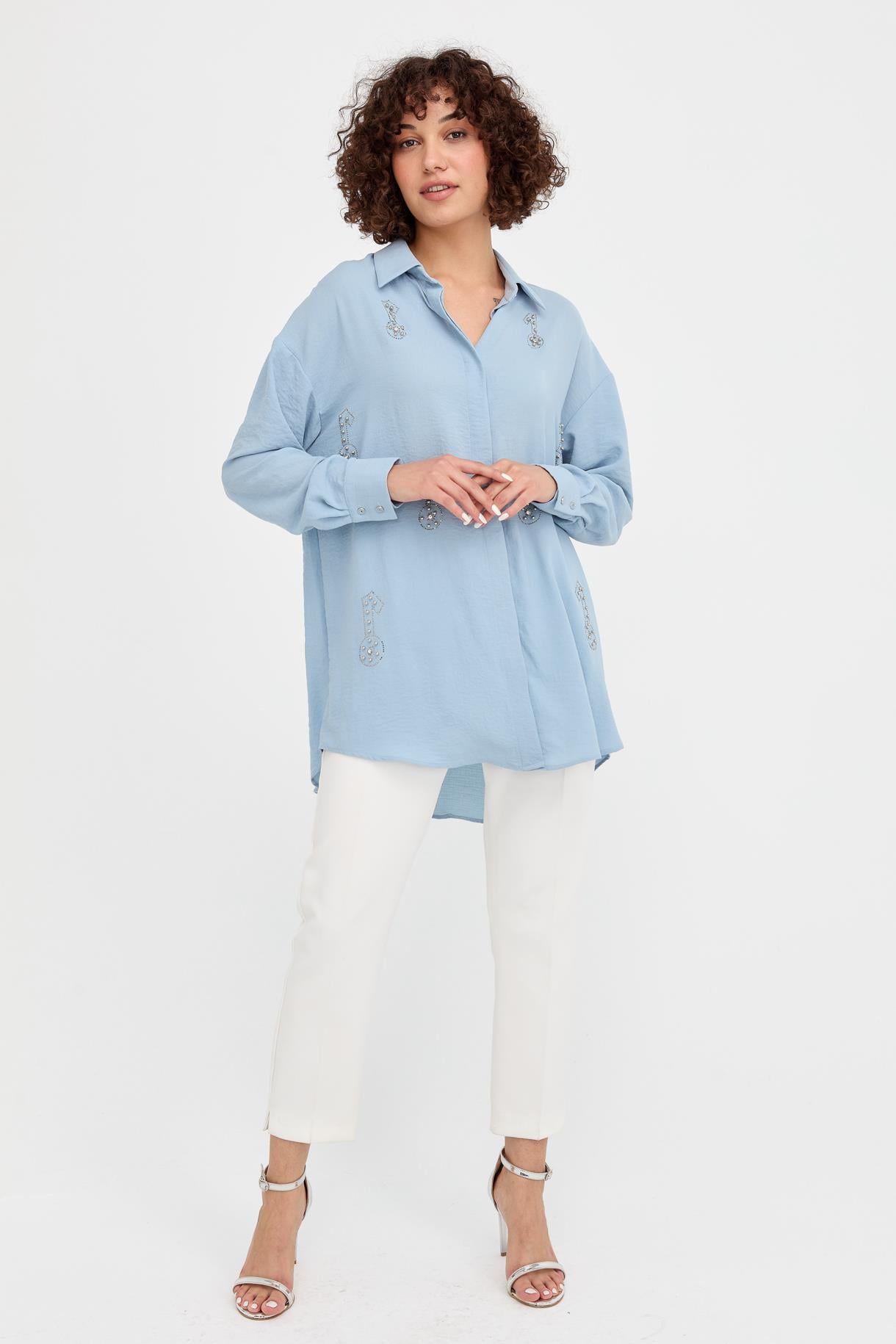 Taş Detaylı Oversize Gömlek - A.MAVI