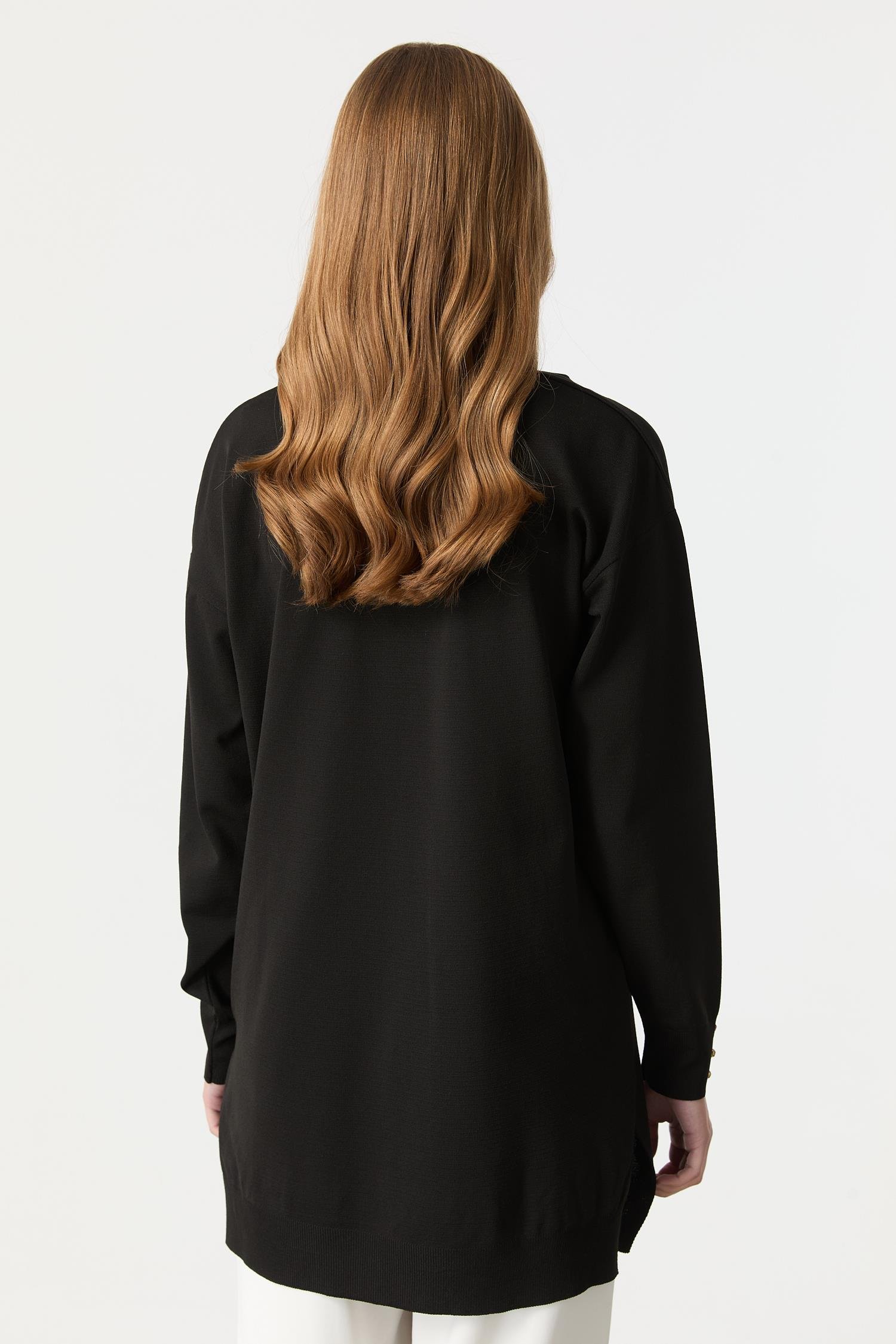 Taş Detaylı Triko Tunik Kazak-SİYAH