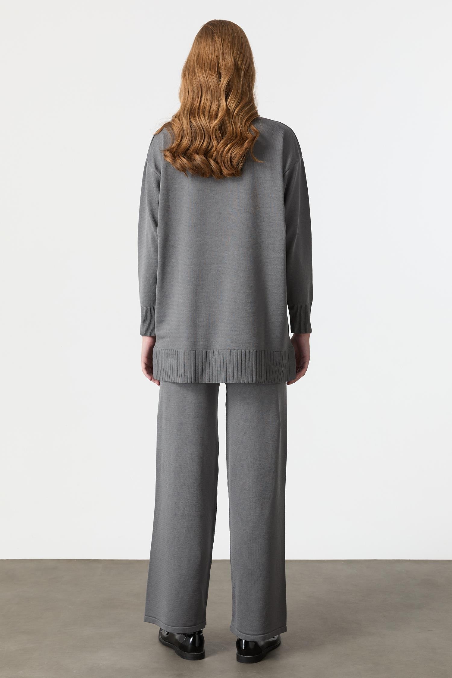 Taş İşleme Detaylı Triko Takım-GRİ