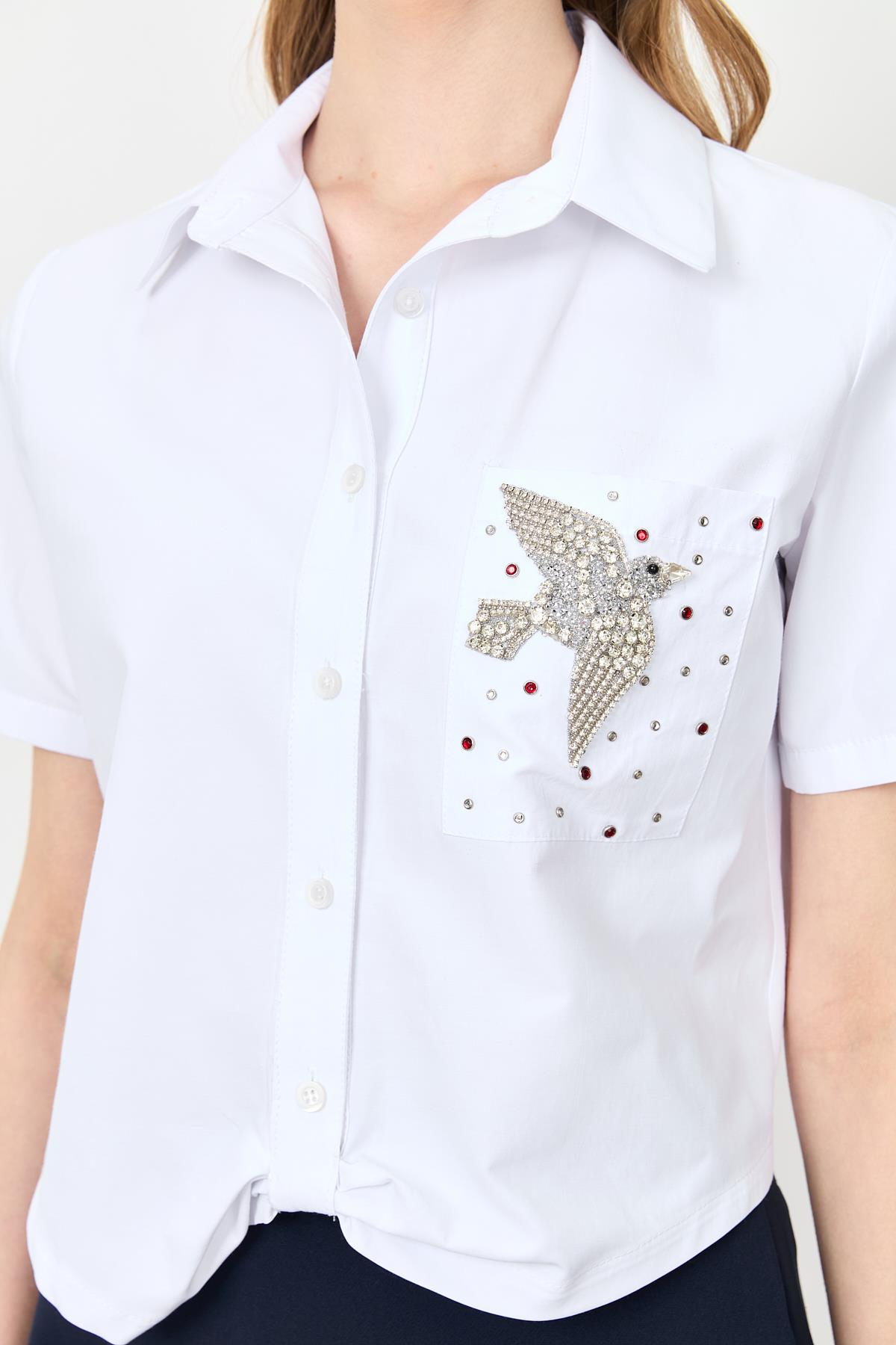 Taş İşleme Kuş Figürlü Gömlek-KEMIK