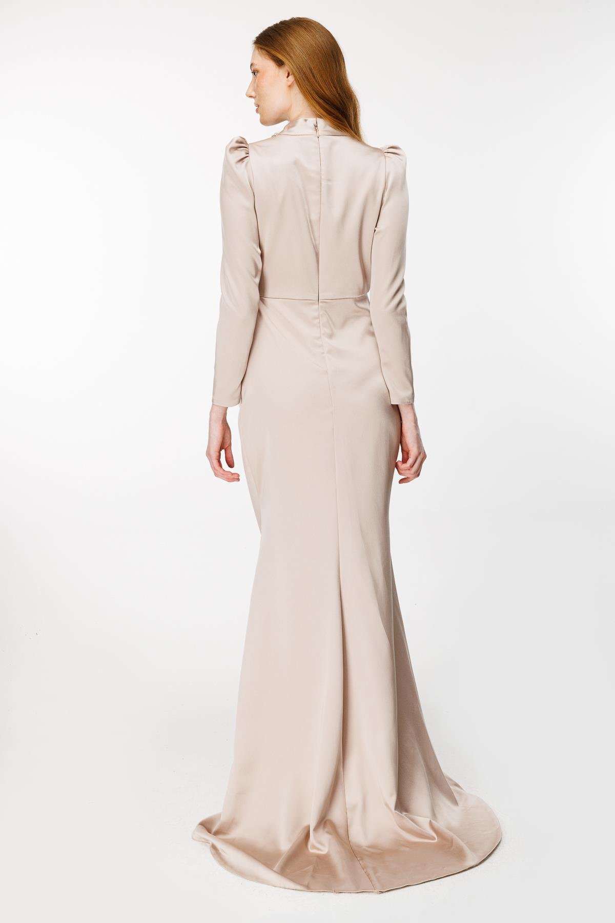 Taş Ve Drape Detaylı Uzun Abiye - TAŞ