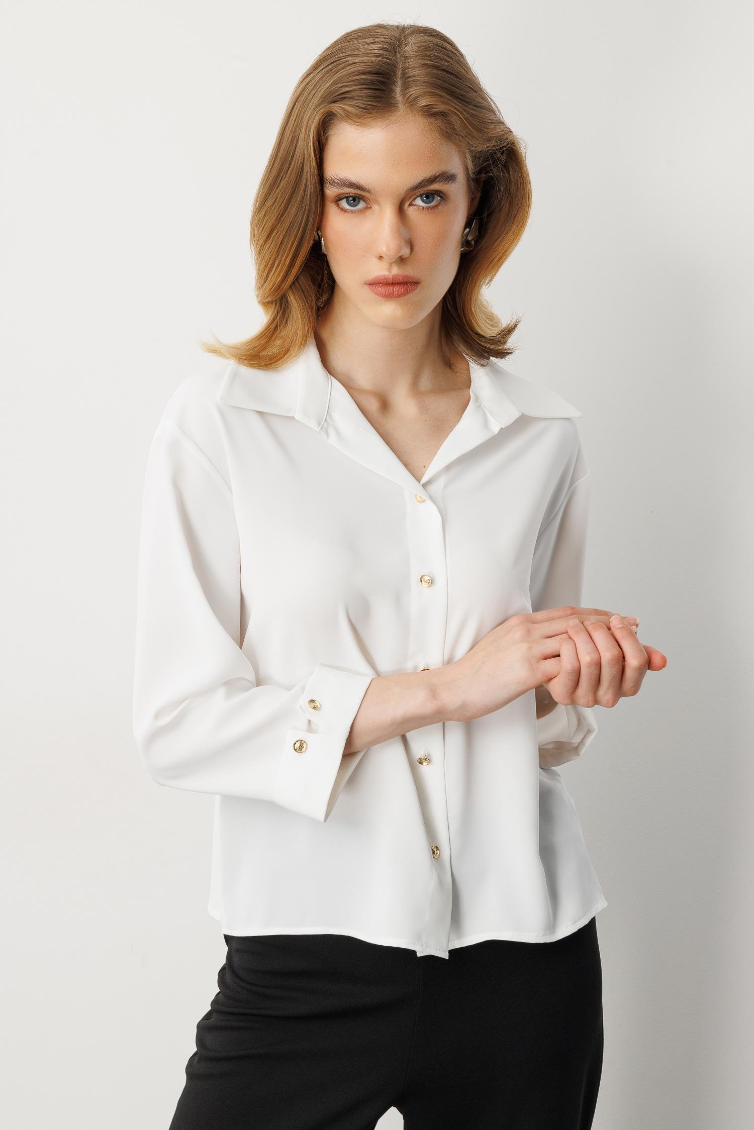 Truvakar Kol Taş Düğmeli Gömlek-KEMIK