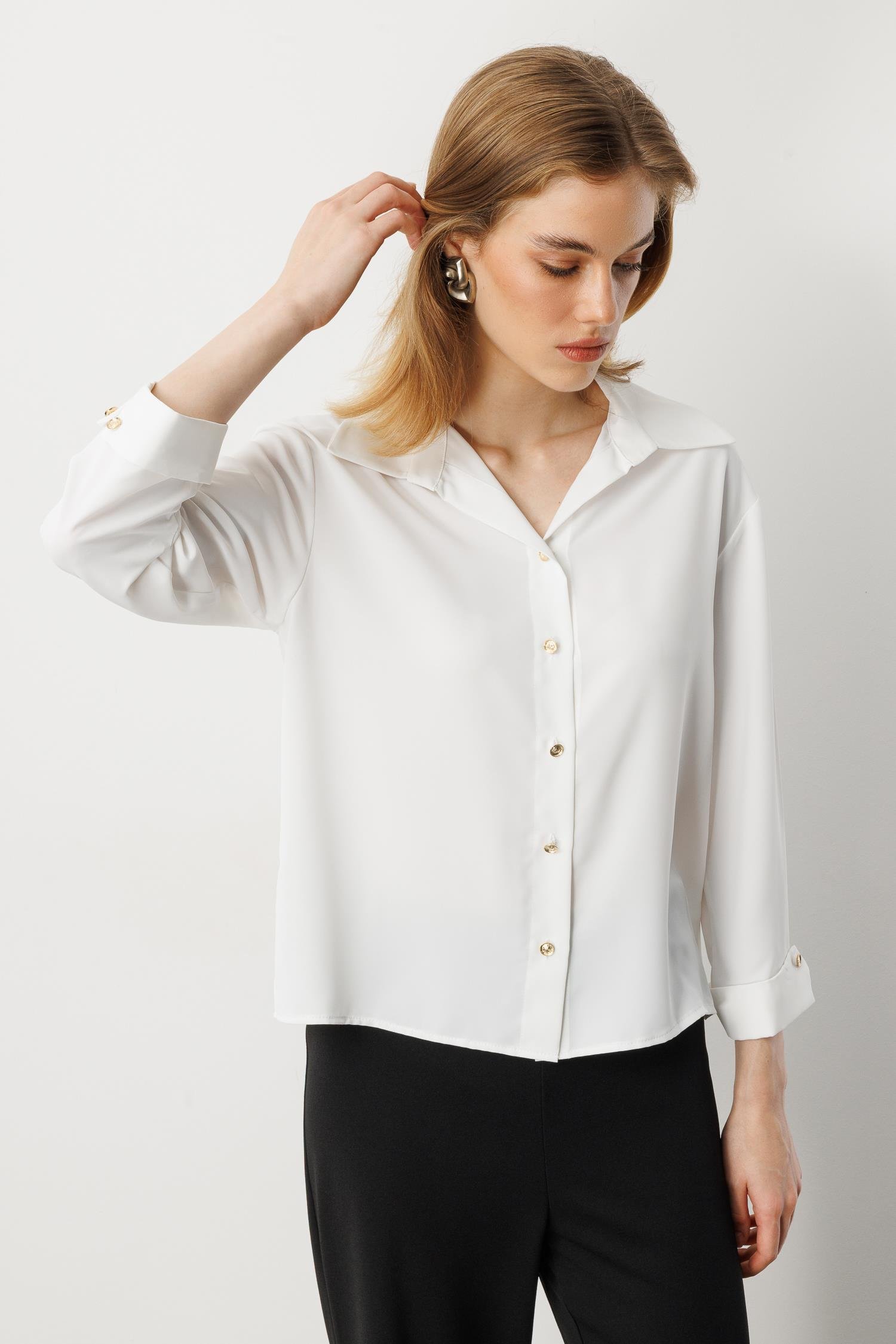 Truvakar Kol Taş Düğmeli Gömlek-KEMIK