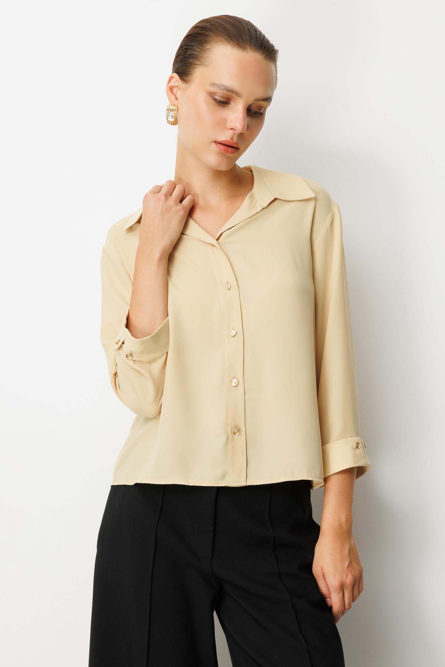 Truvakar Kol Taş Düğmeli Gömlek-SARI