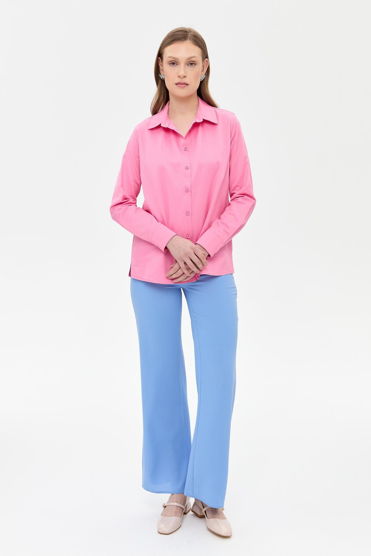 Uzun Kollu Koton Gömlek - Ş.PEMBE