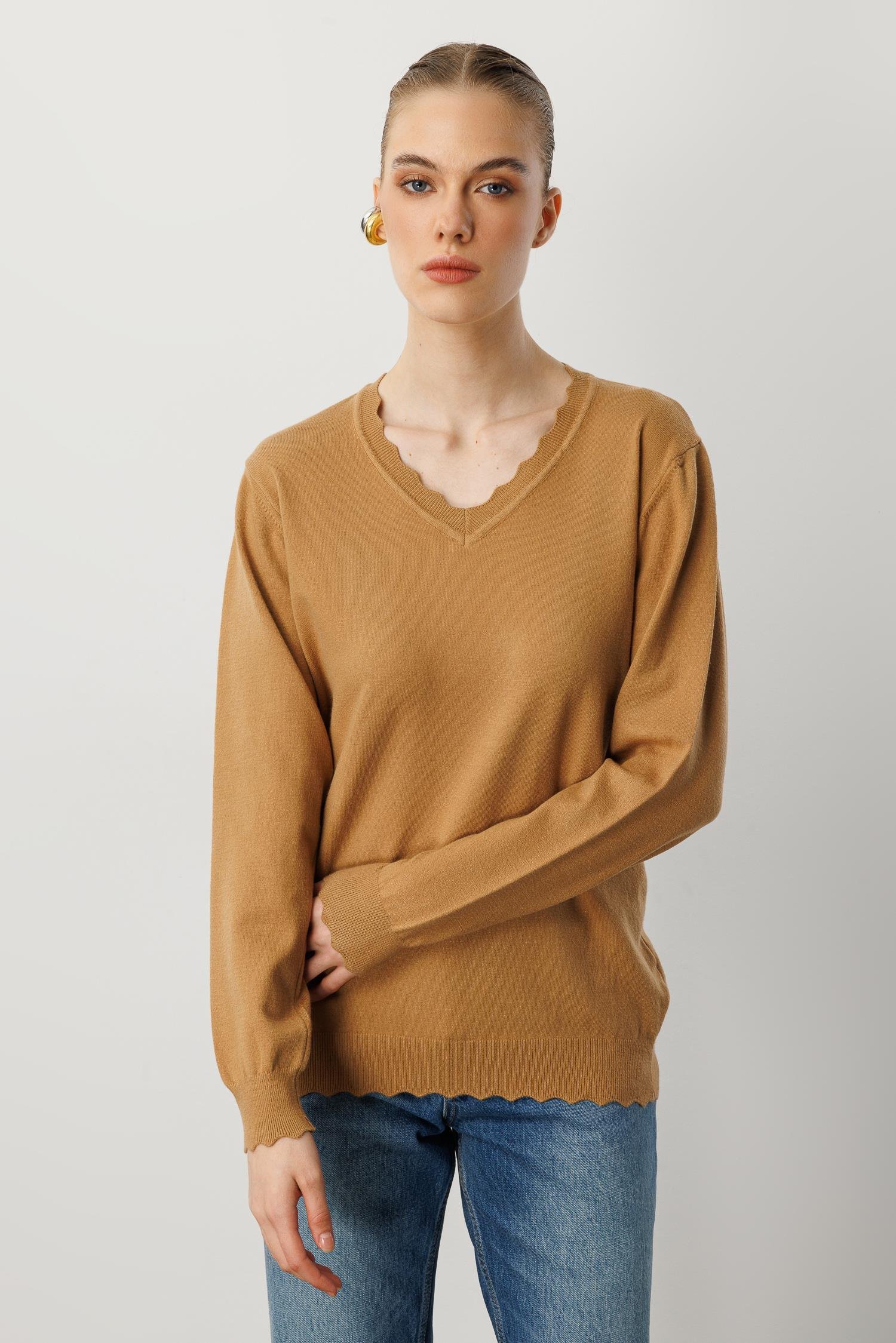 V yaka Angora Triko Kazak-CAMEL