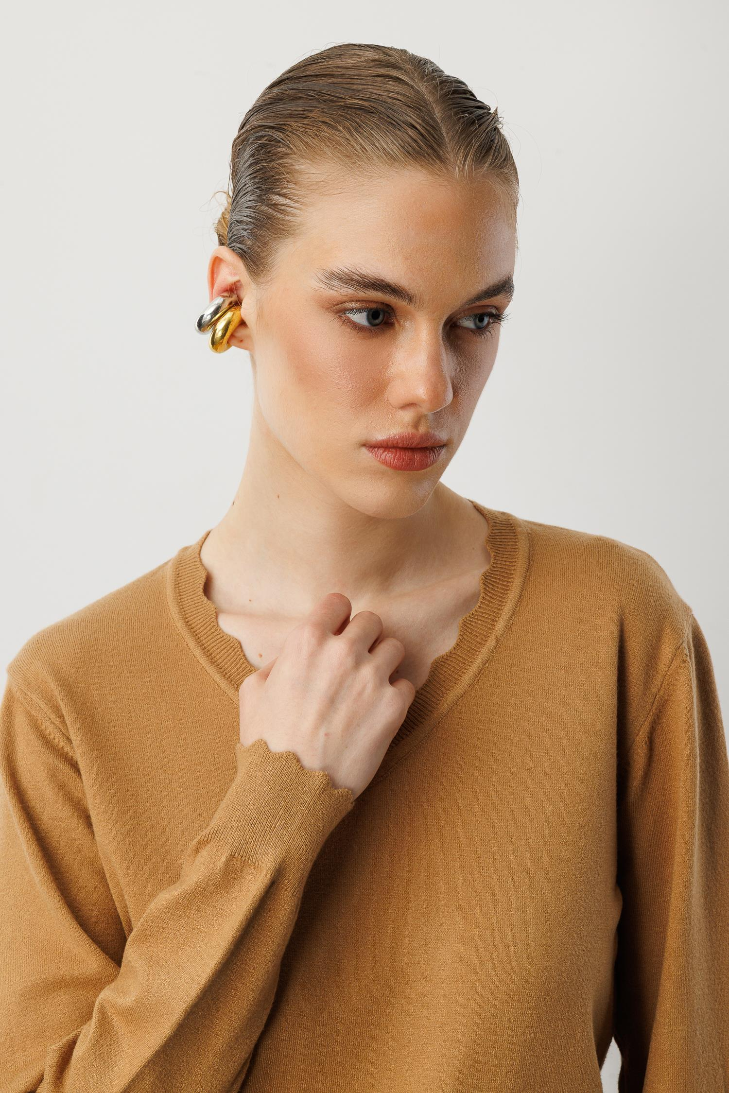 V yaka Angora Triko Kazak-CAMEL