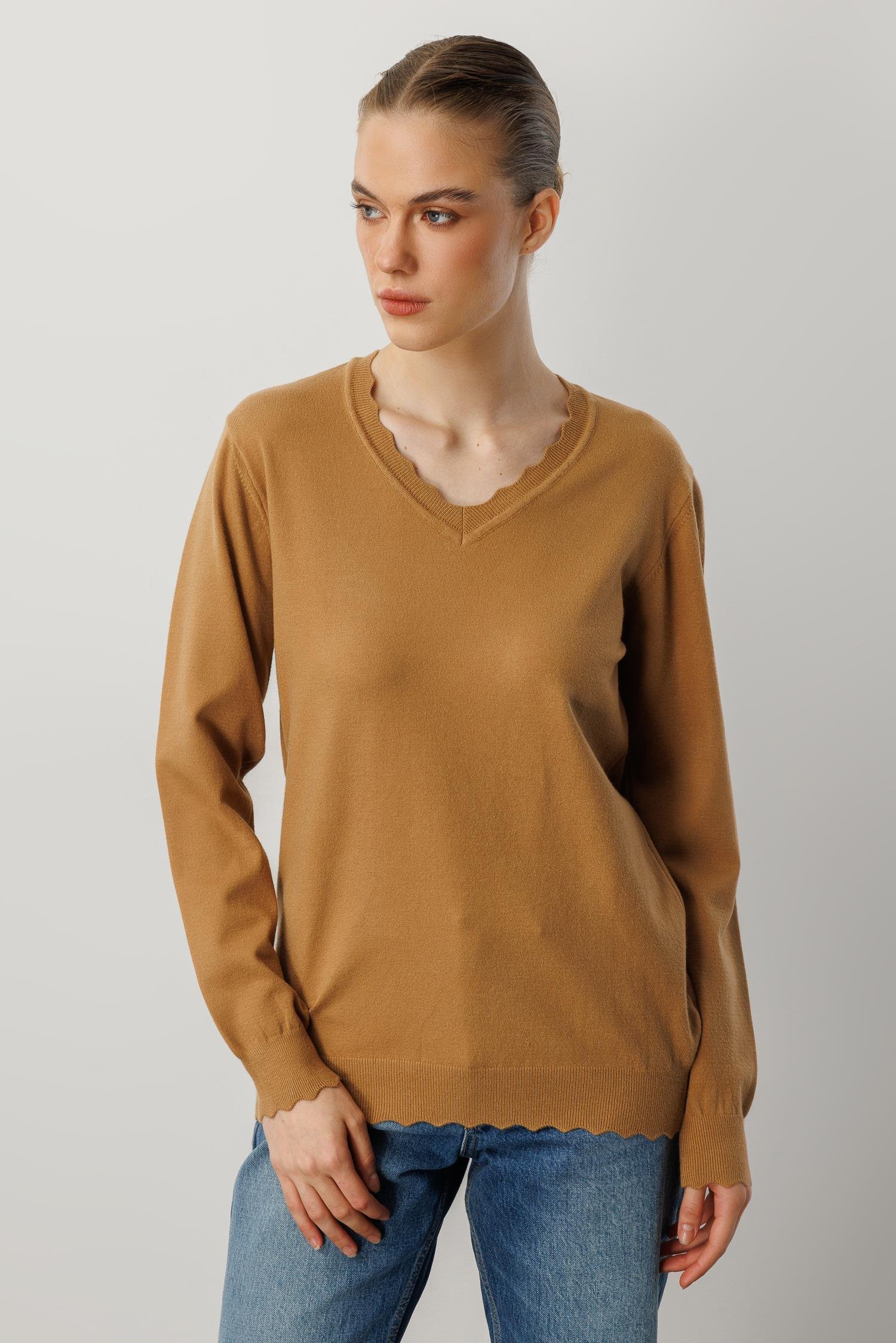 V yaka Angora Triko Kazak-CAMEL