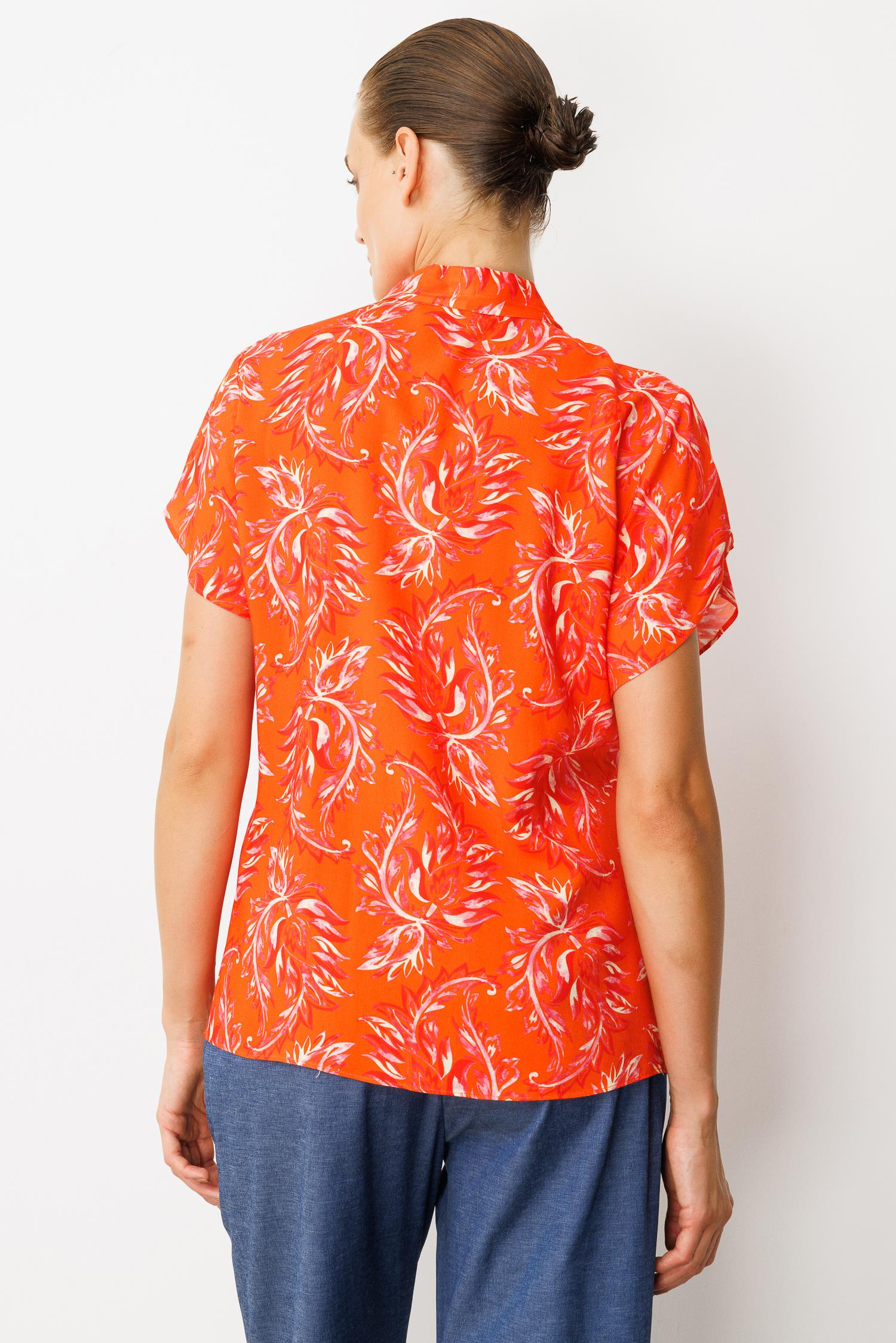 V Yaka Desenli Bluz-KIRMIZI