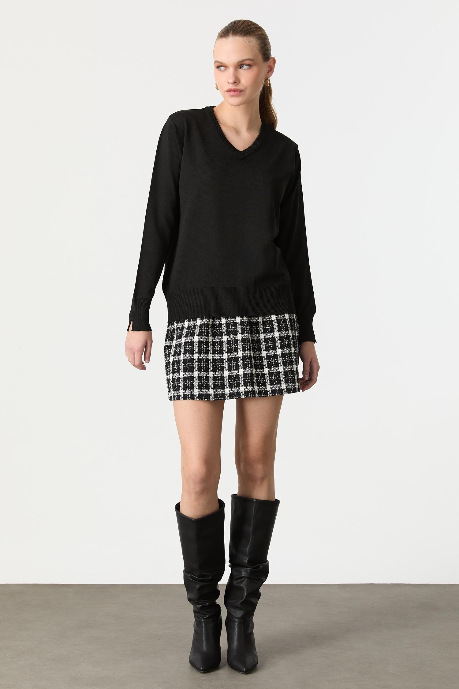 V Yaka Triko Kazak-SİYAH