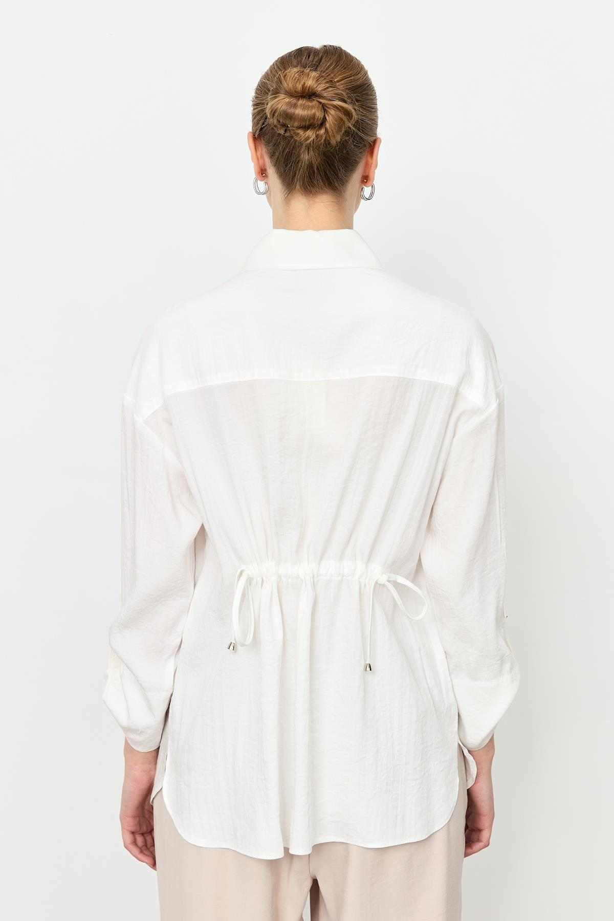 Yaka ve Cep Detaylı Gömlek-EKRU