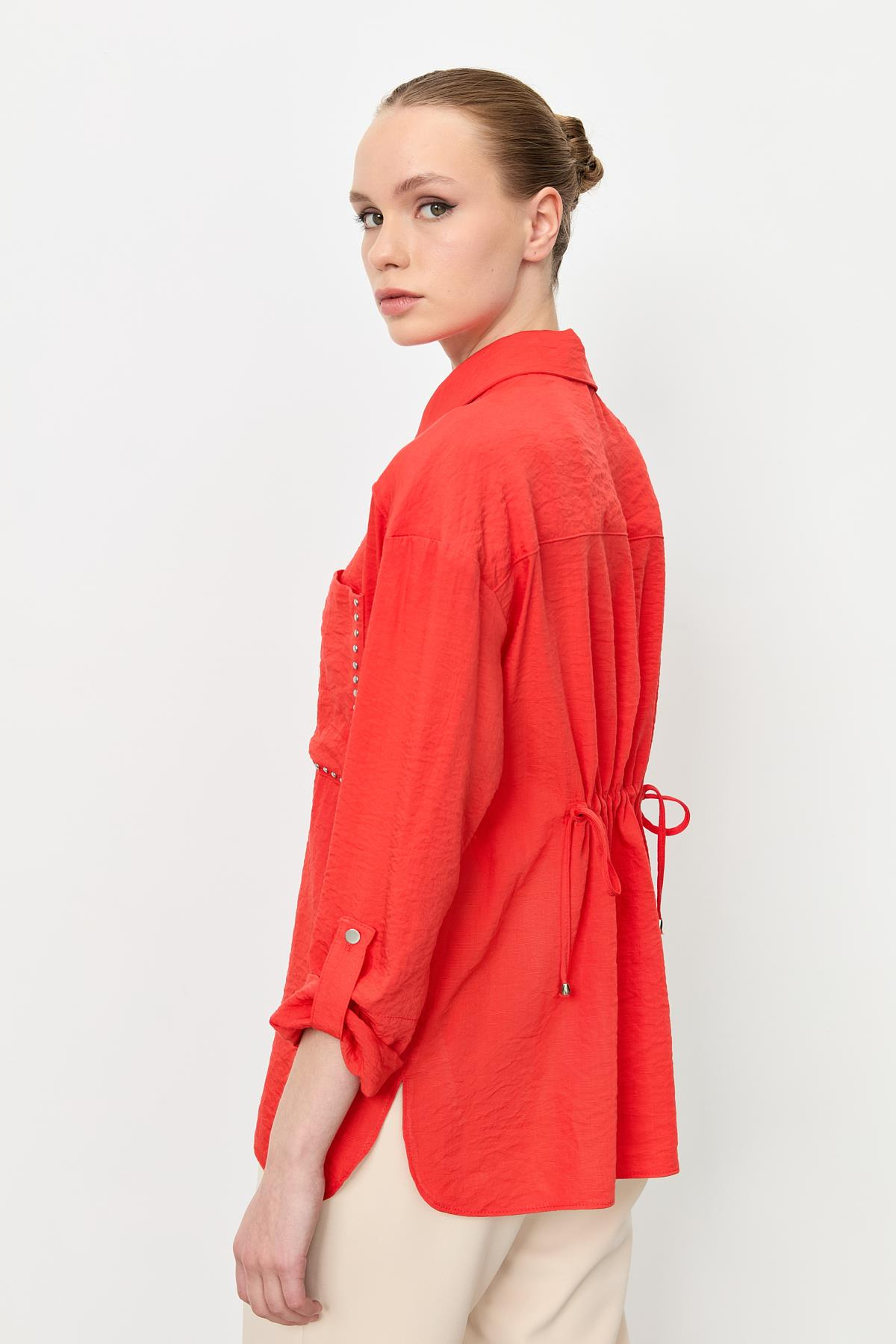 Yaka ve Cep Detaylı Gömlek-ORANJE