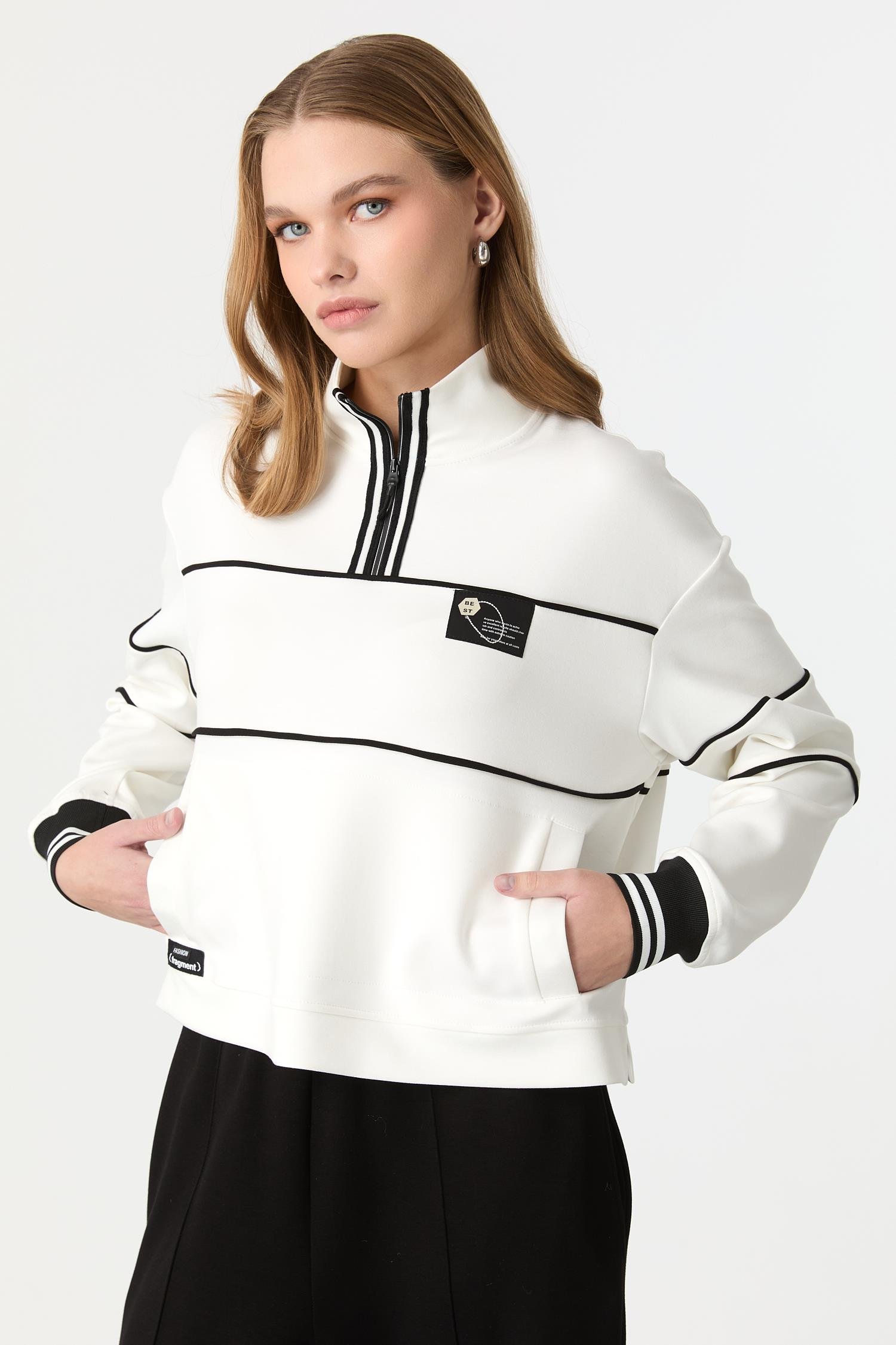 Yakası Fermuarlı Modal Bluz-KEMIK