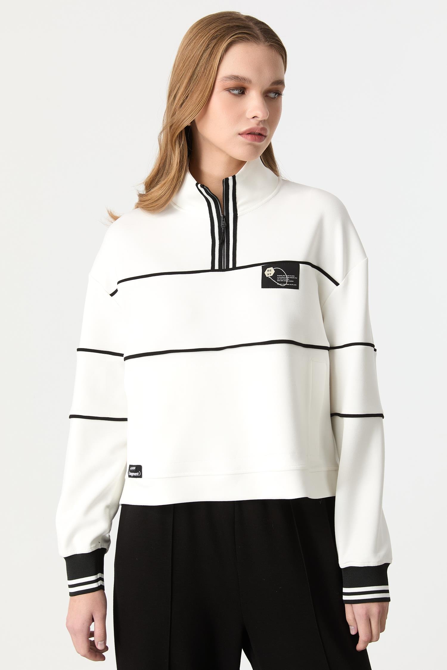 Yakası Fermuarlı Modal Bluz-KEMIK