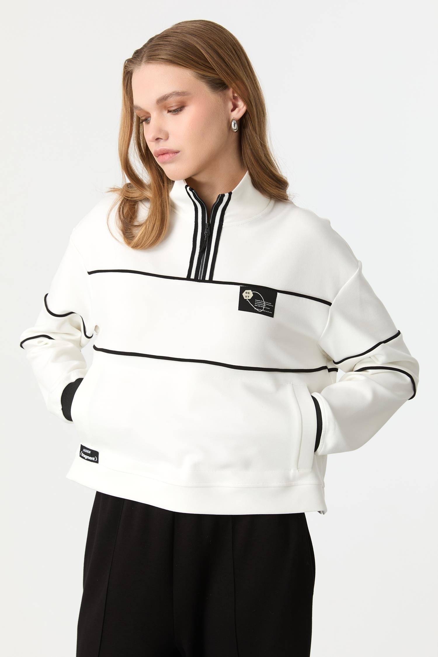 Yakası Fermuarlı Modal Bluz-KEMIK